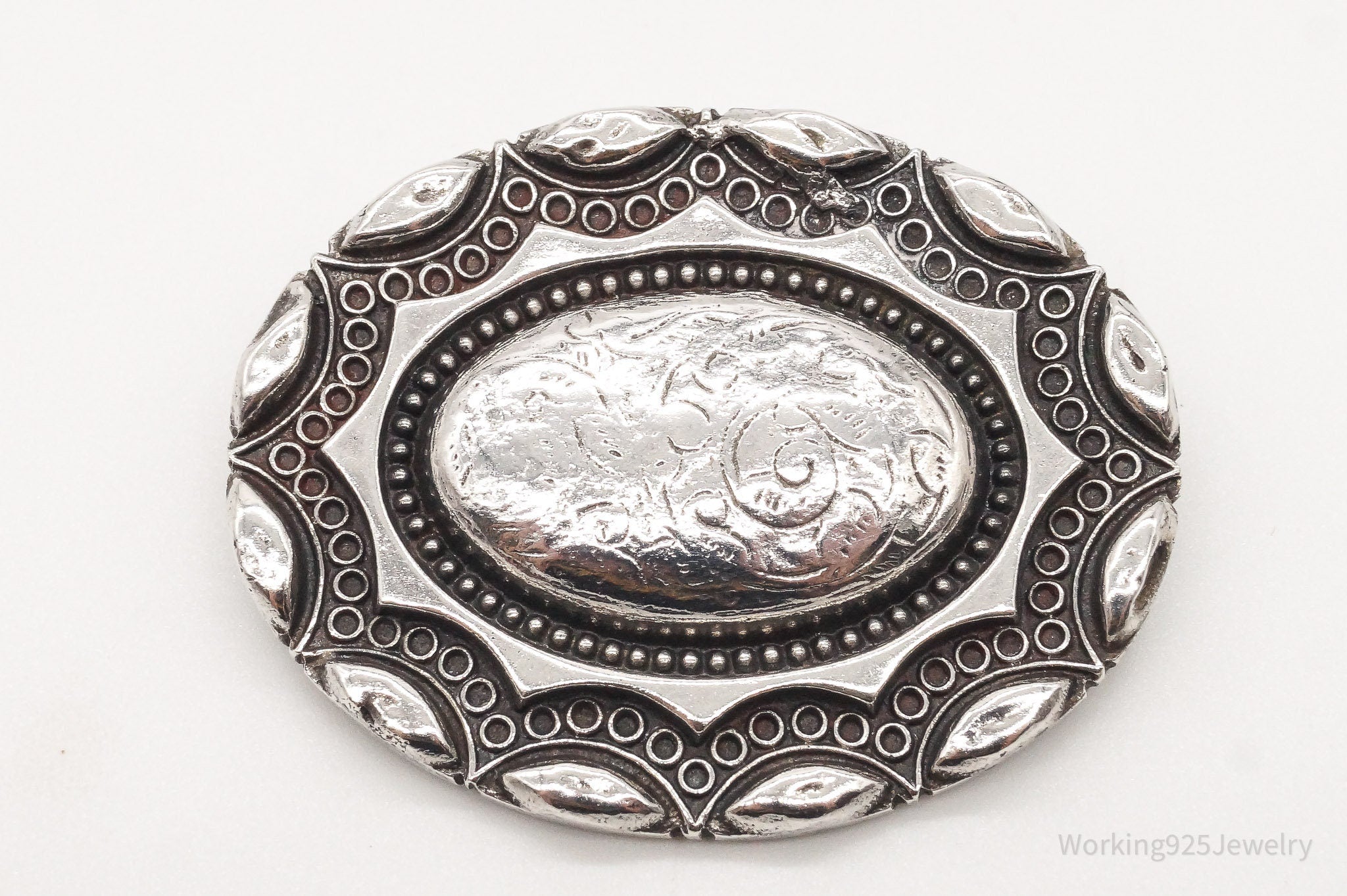 Antique Art Nouveau Silver Floral Pin Brooch