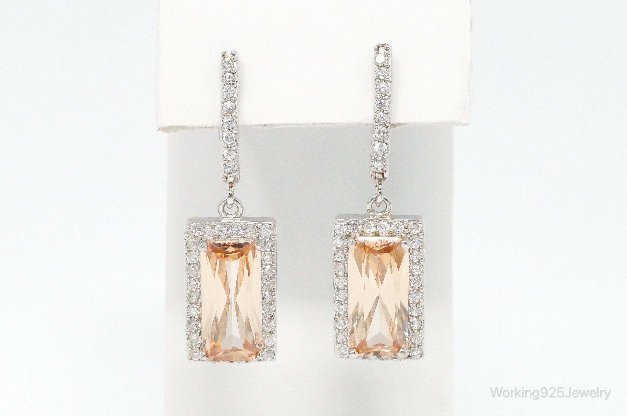 Large Citrine Cubic Zirconia Sterling Silver Earrings