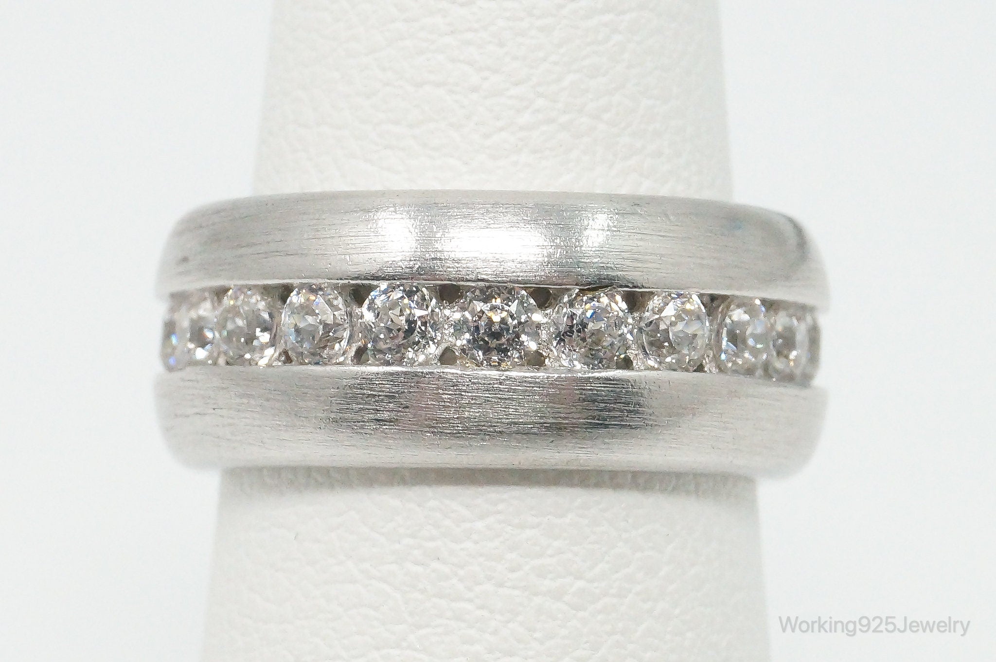 Vintage Designer SW Cubic Zirconia Sterling Silver Band Ring - Size 5