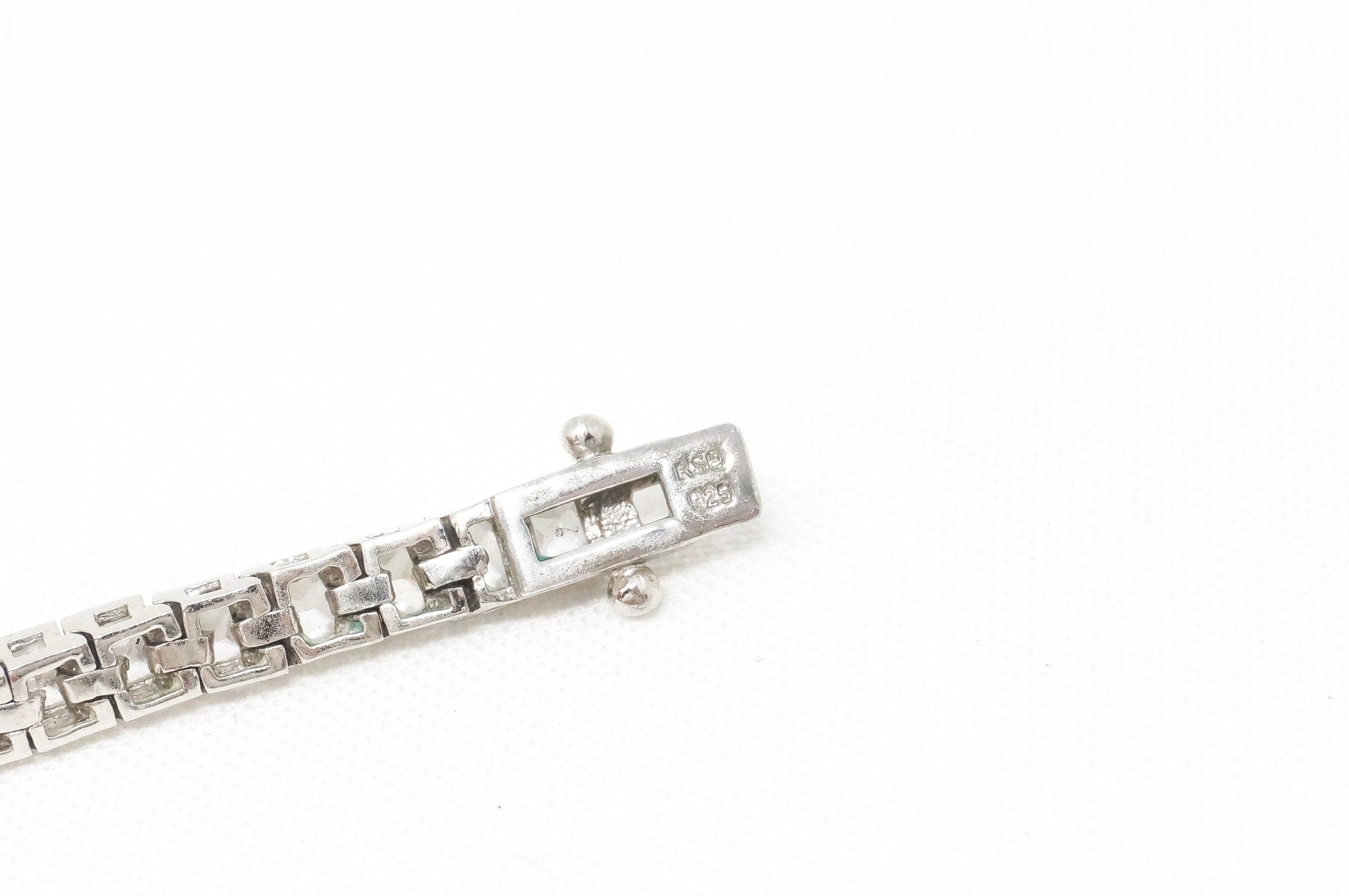 Vintage Art Deco Mid Century Cubic Zirconia Sterling Silver Tennis Bracelet