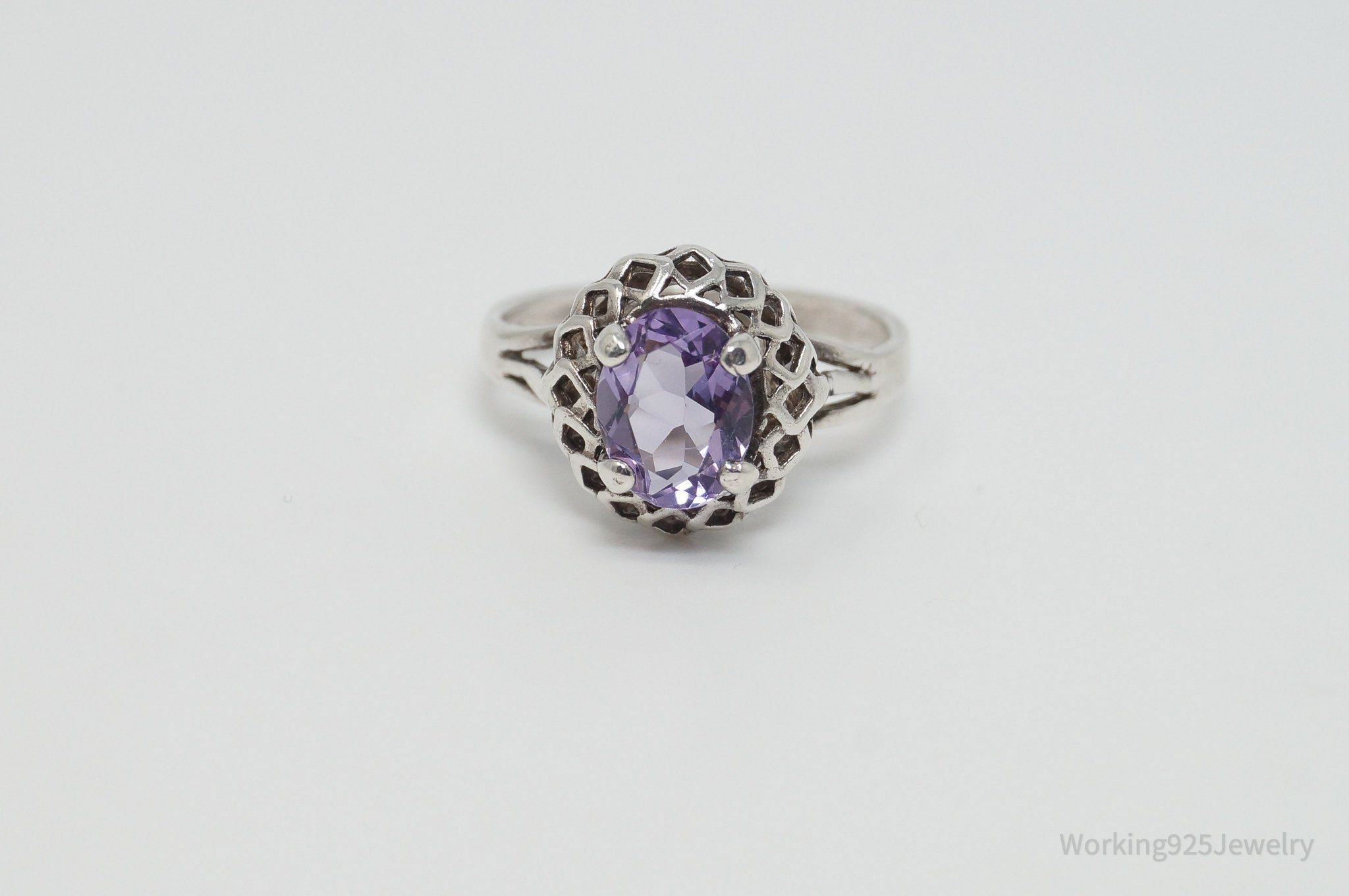 Vintage Art Deco Purple Amethyst Sterling Silver Ring - Sz 5.5