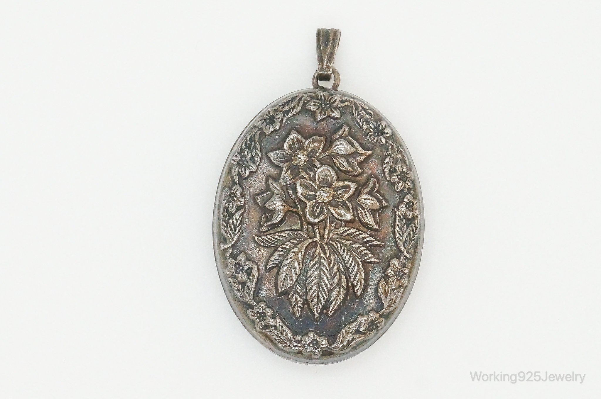 Antique Art Nouveau Flowers Sterling Silver Necklace Pendant