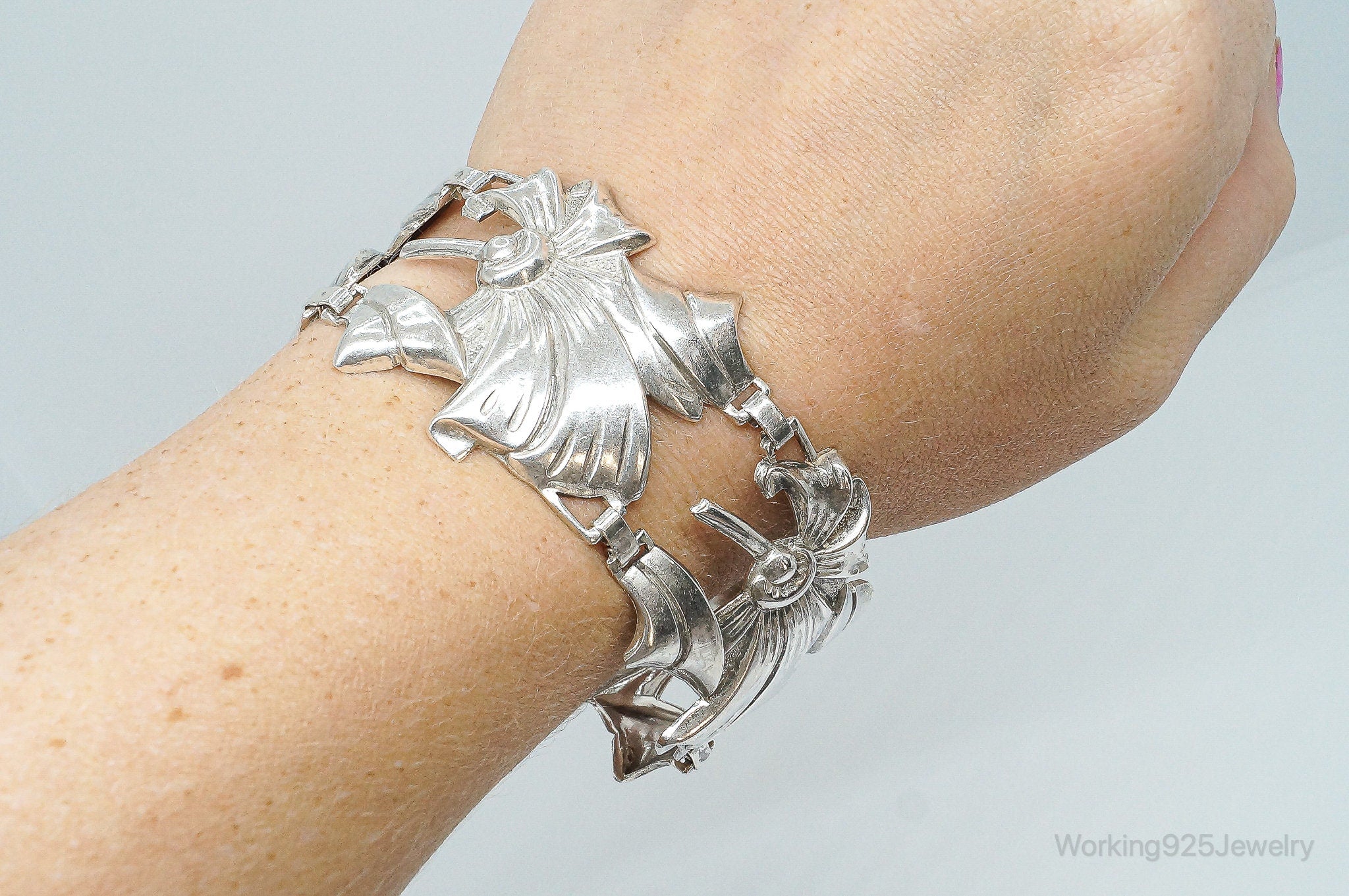 Antique Floral Sterling Silver Bracelet