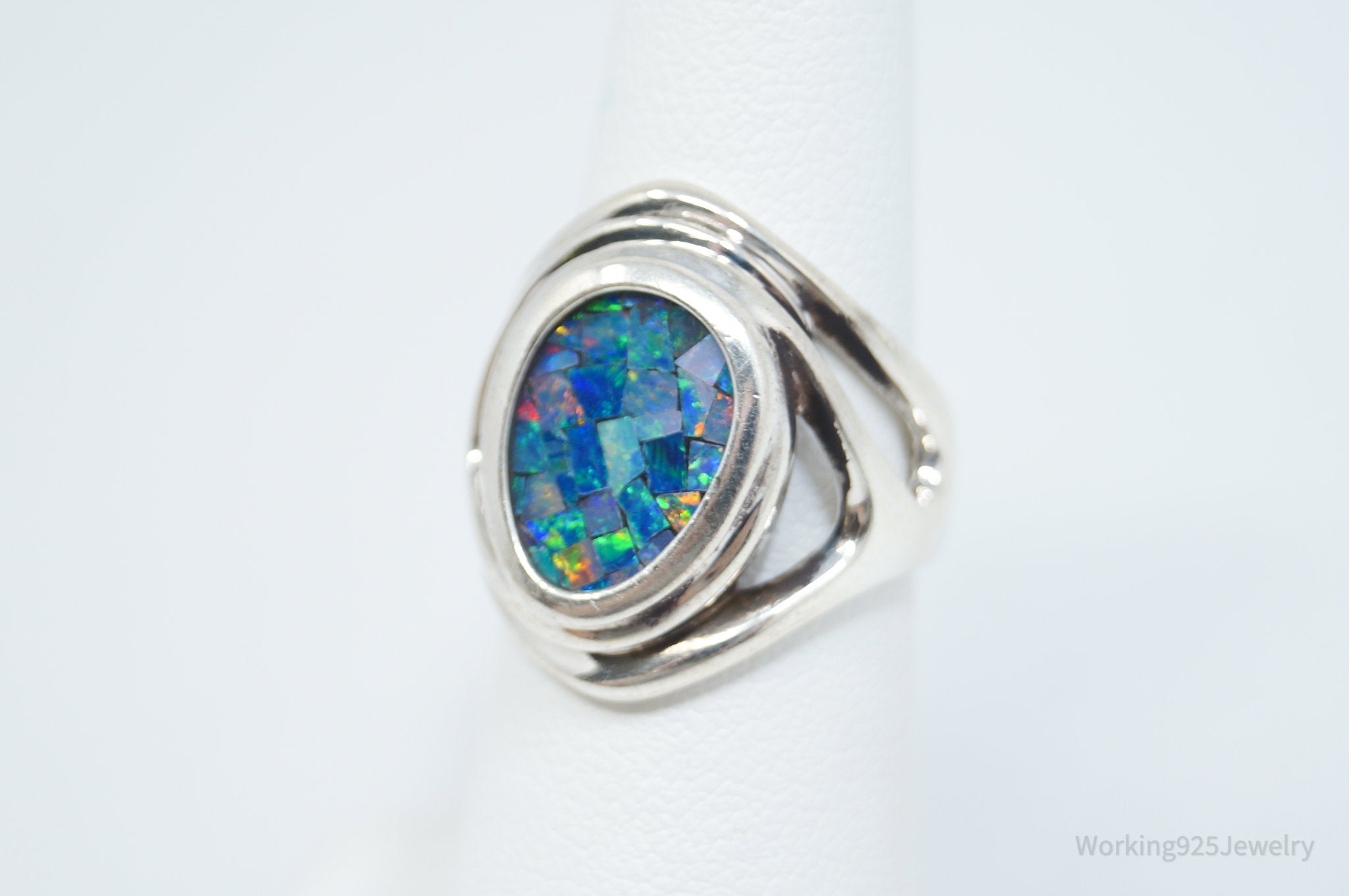 Vintage Designer Whitney Kelly Fire Opal Mosaic Sterling Silver Ring - Size 5.75