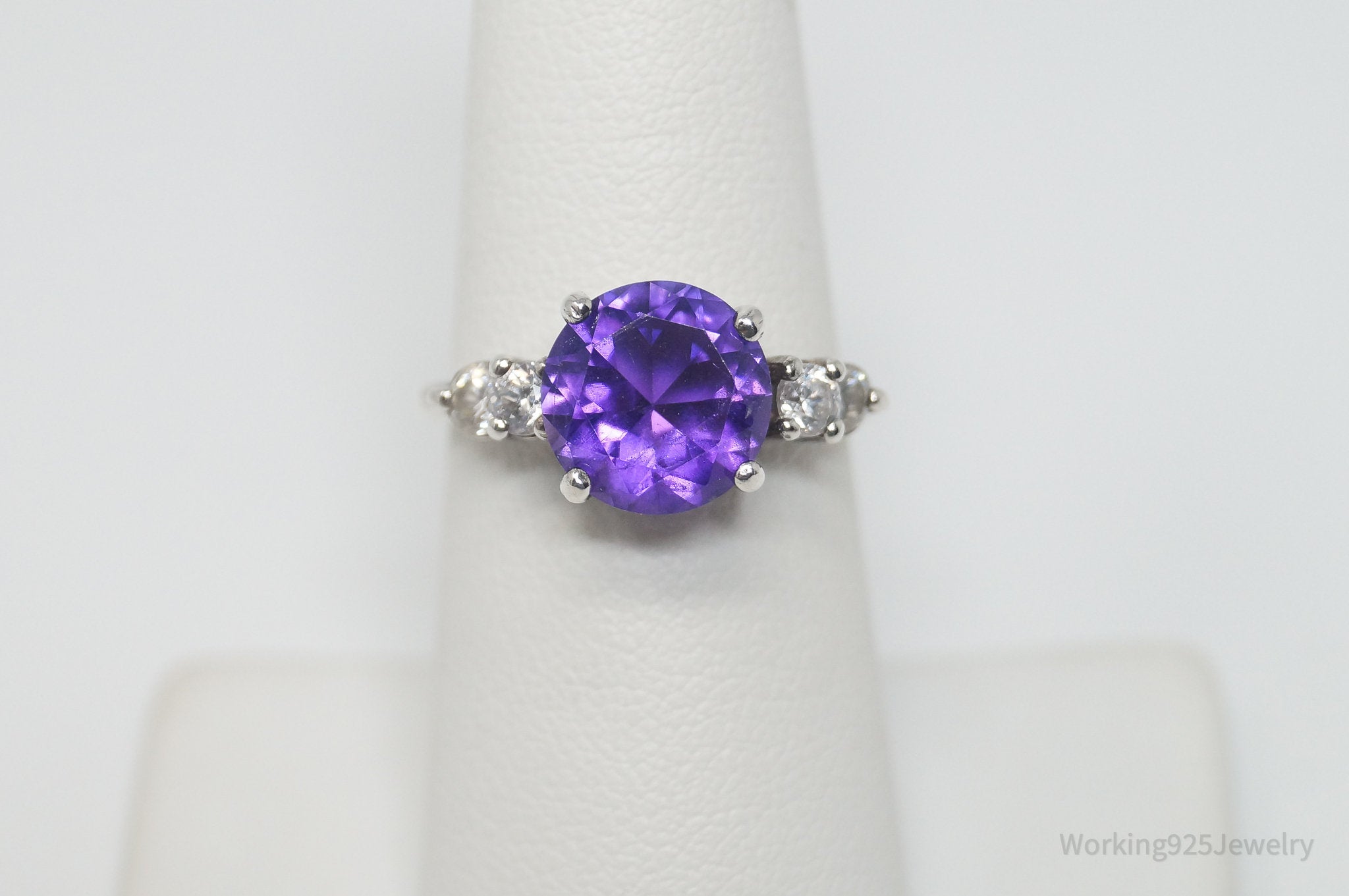 Vintage Amethyst CZ Sterling Silver Ring - Sz 6.5