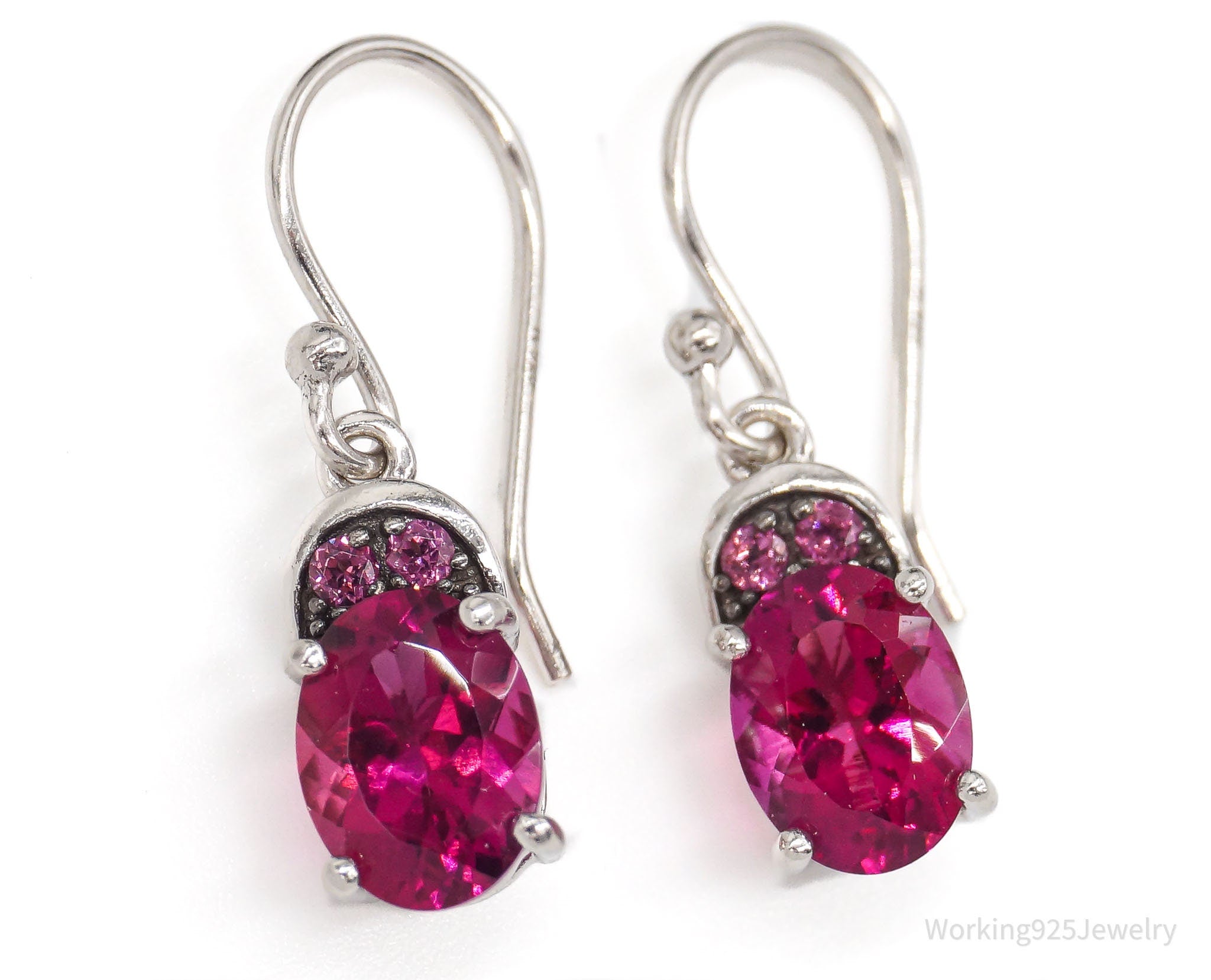 Designer Pink Tourmaline Pink CZ Rhodium Over Sterling Silver Earrings