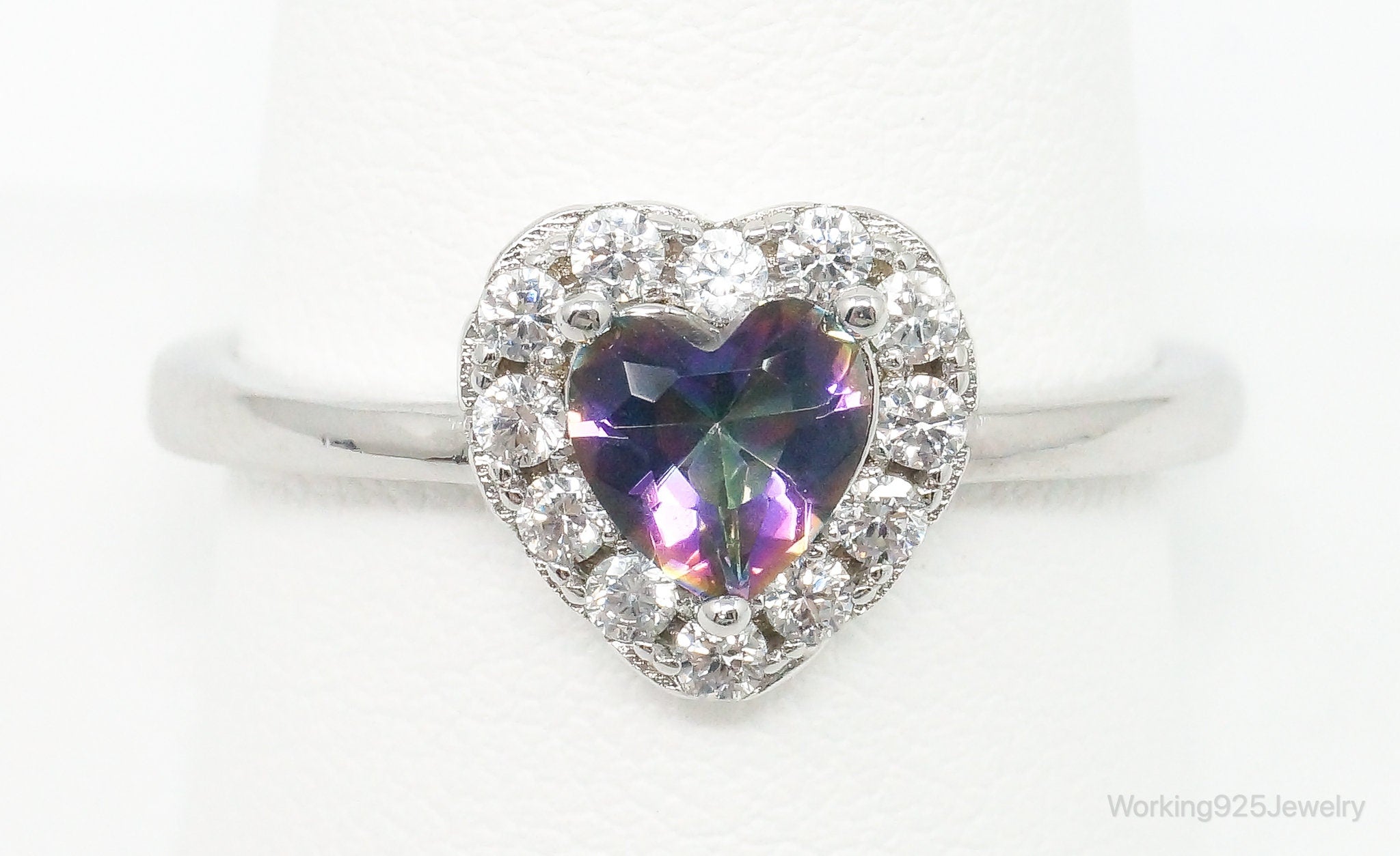 Mystic Topaz Heart Cubic Zirconia Sterling Silver Ring - Size 10.75