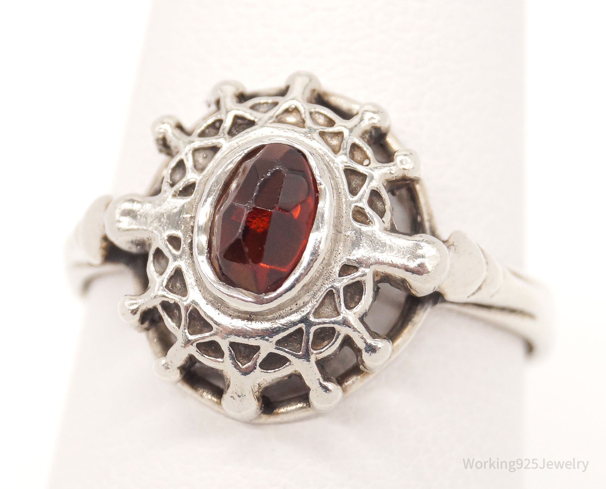 Antique Dutch Ruby 835 Silver Ring - Size 8