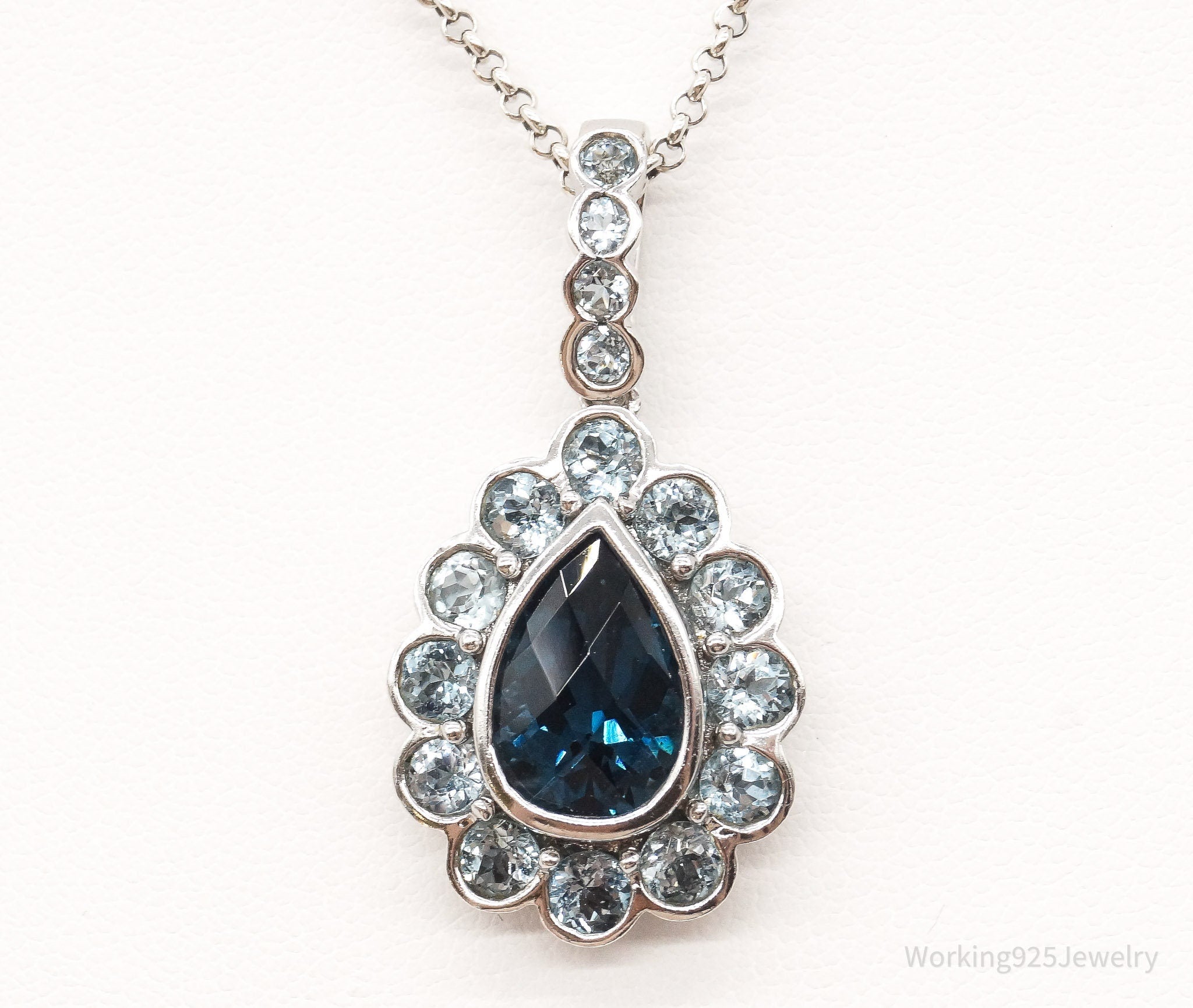 Vintage Blue Topaz Sterling Silver Necklace