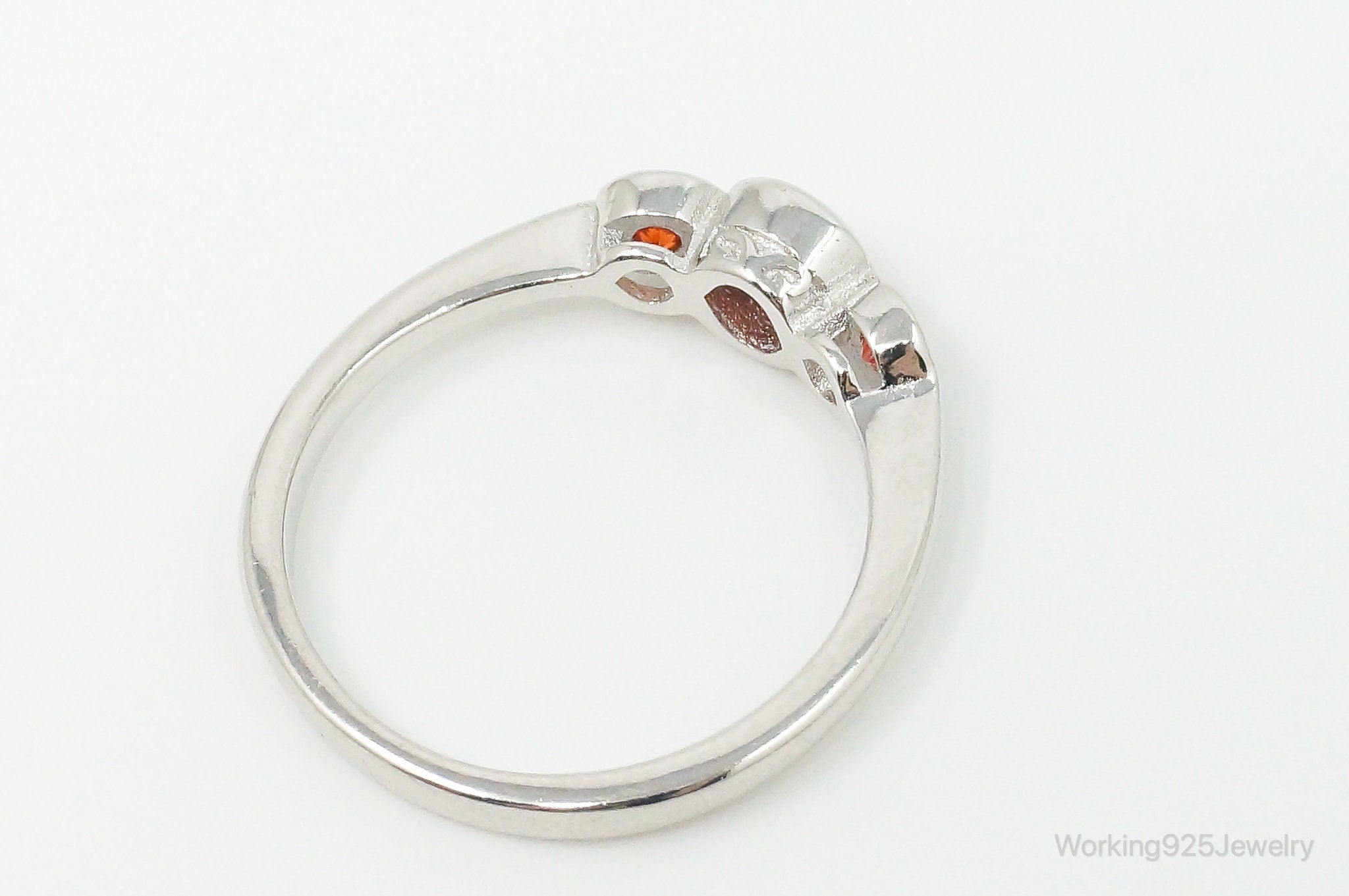 Orange Cubic Zirconia Sterling Silver Ring - Size 6.75