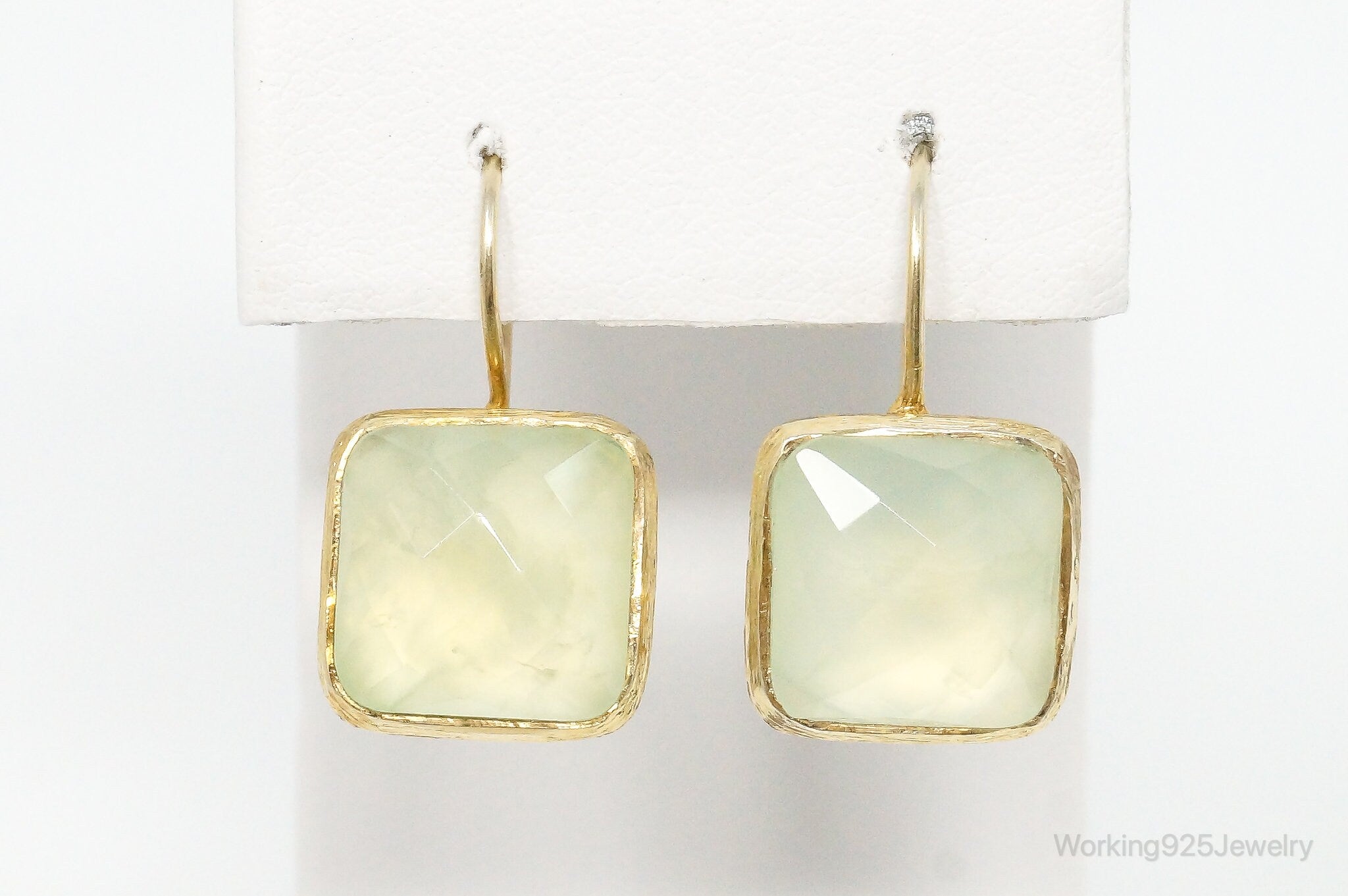 Vintage Green Prehnite Gold Vermeil Sterling Silver Earrings