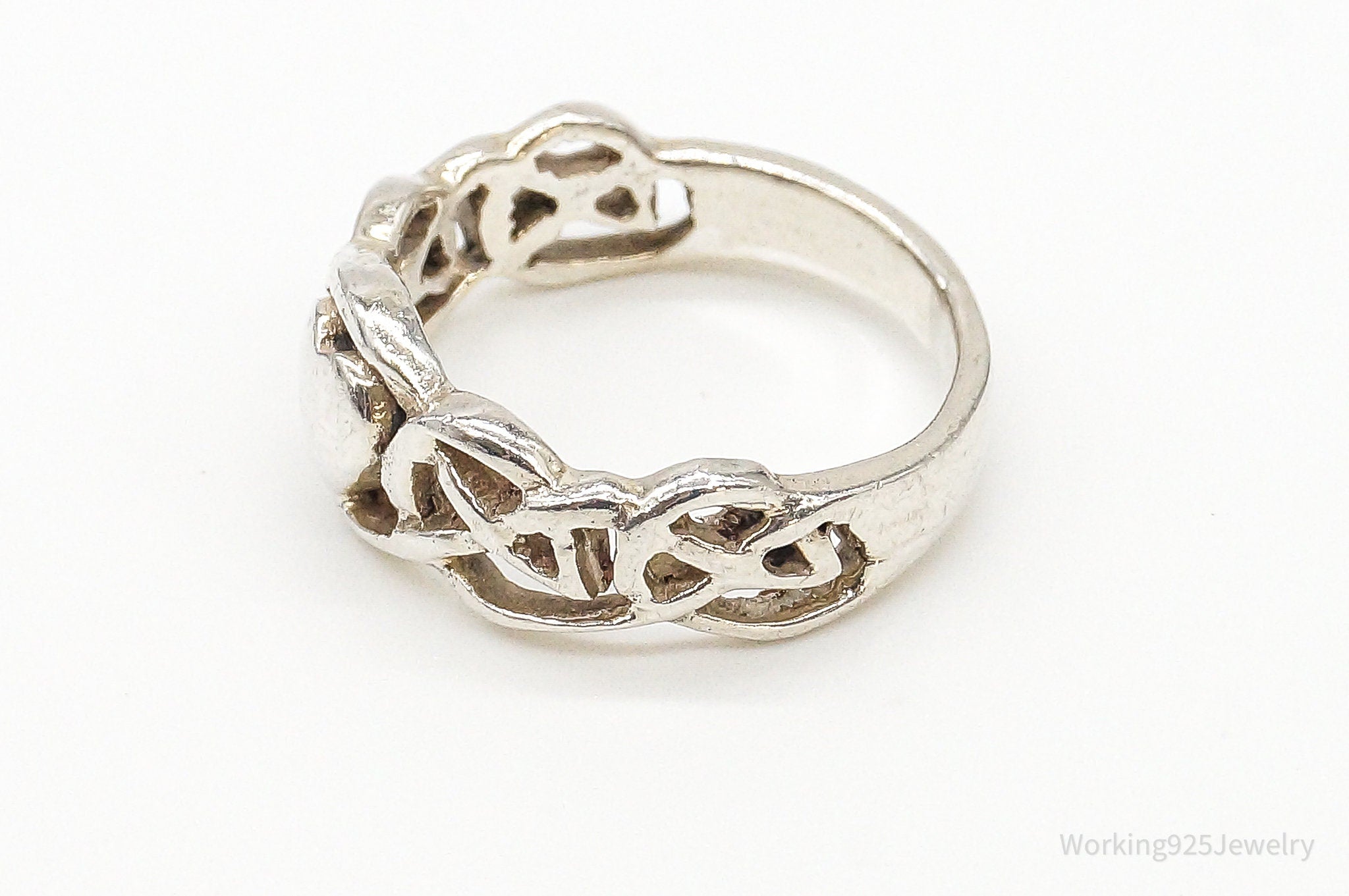 Vintage Heart Celtic Knot Design Sterling Silver Band Ring - Size 5.5