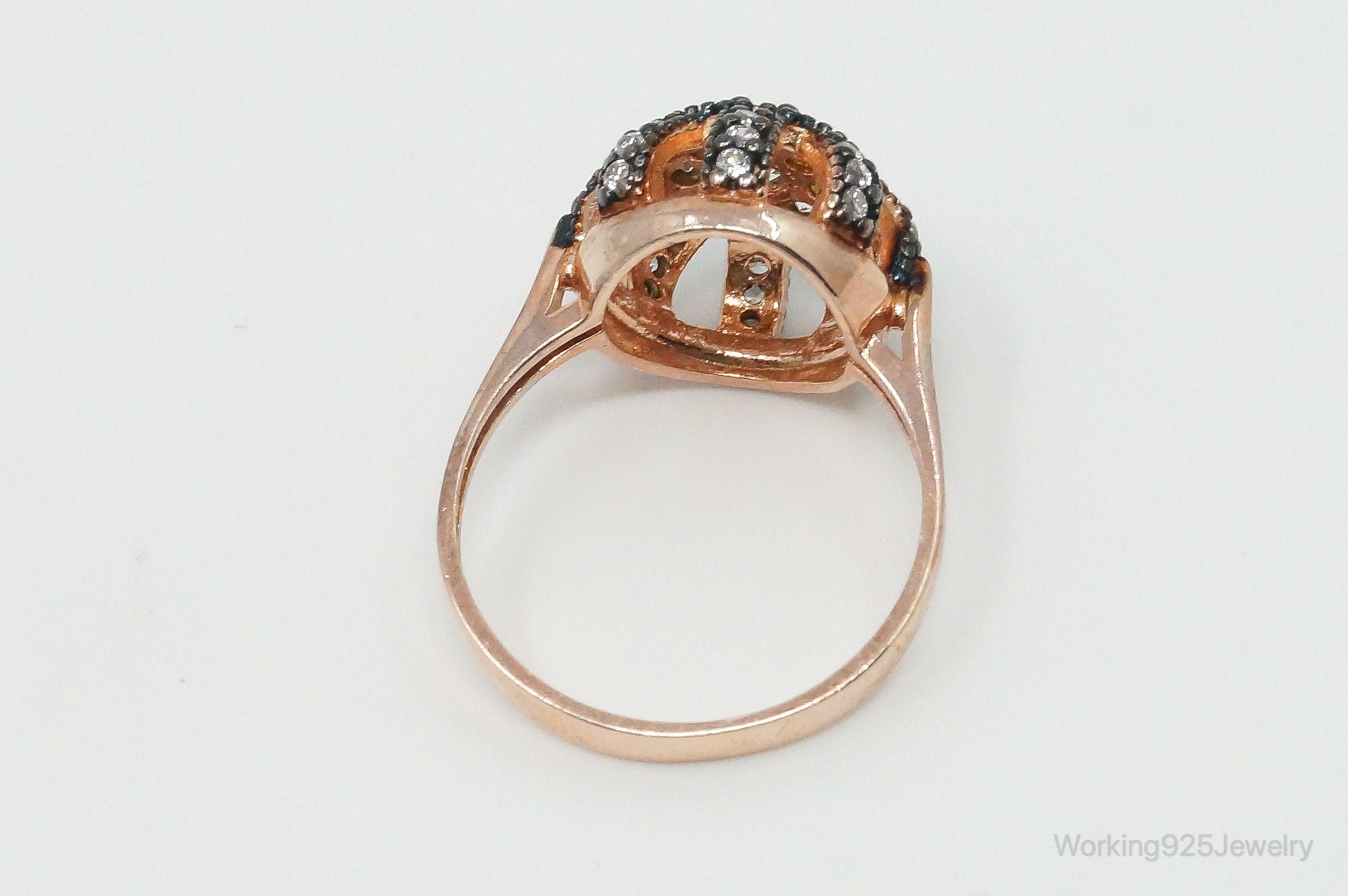 Vintage Cubic Zirconia Rose Gold Vermeil Sterling Silver Crown Ring - Size 7.25