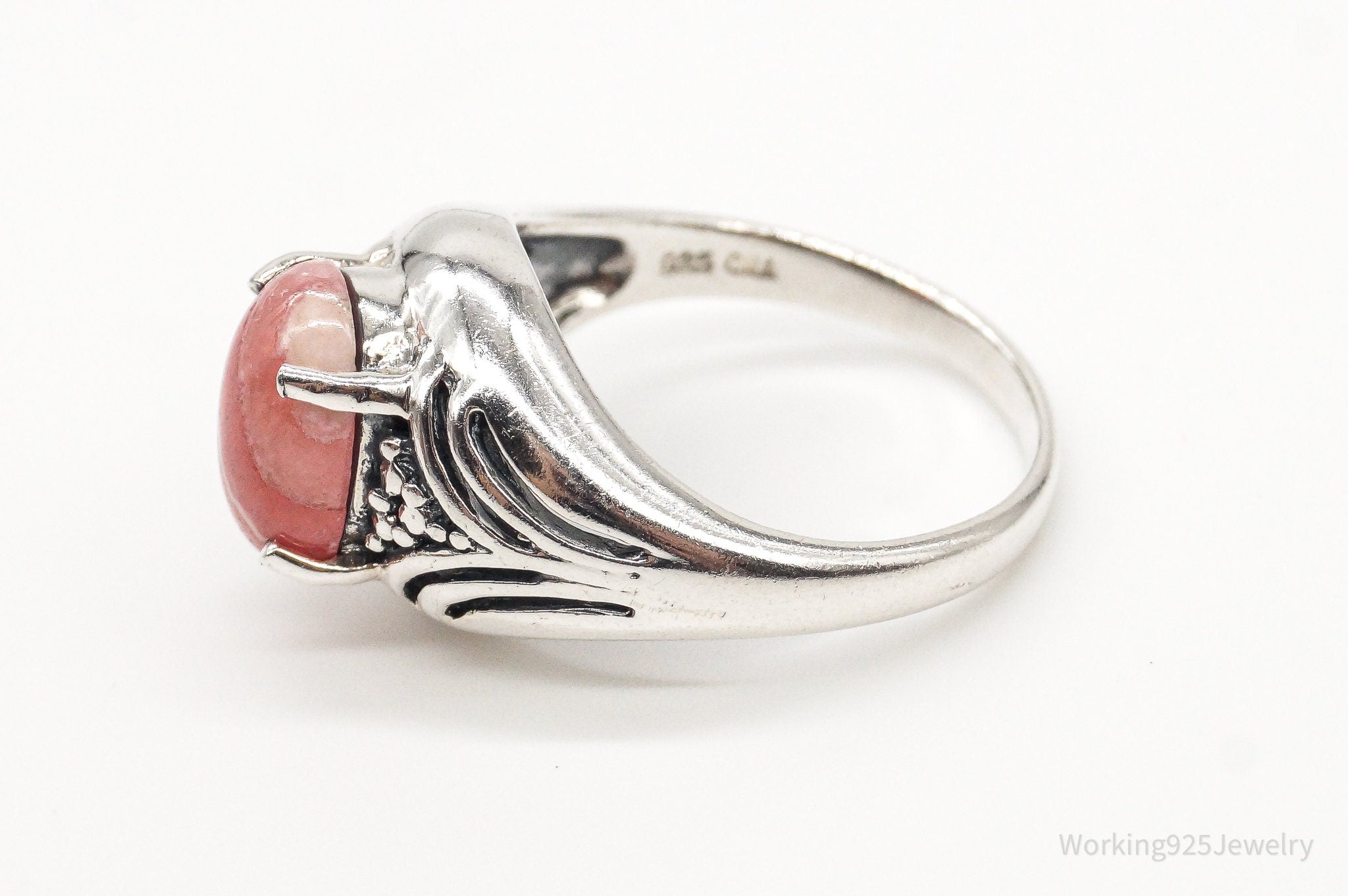 Vintage Designer CNA Pink Rhodochrosite Sterling Silver Ring - Size 9