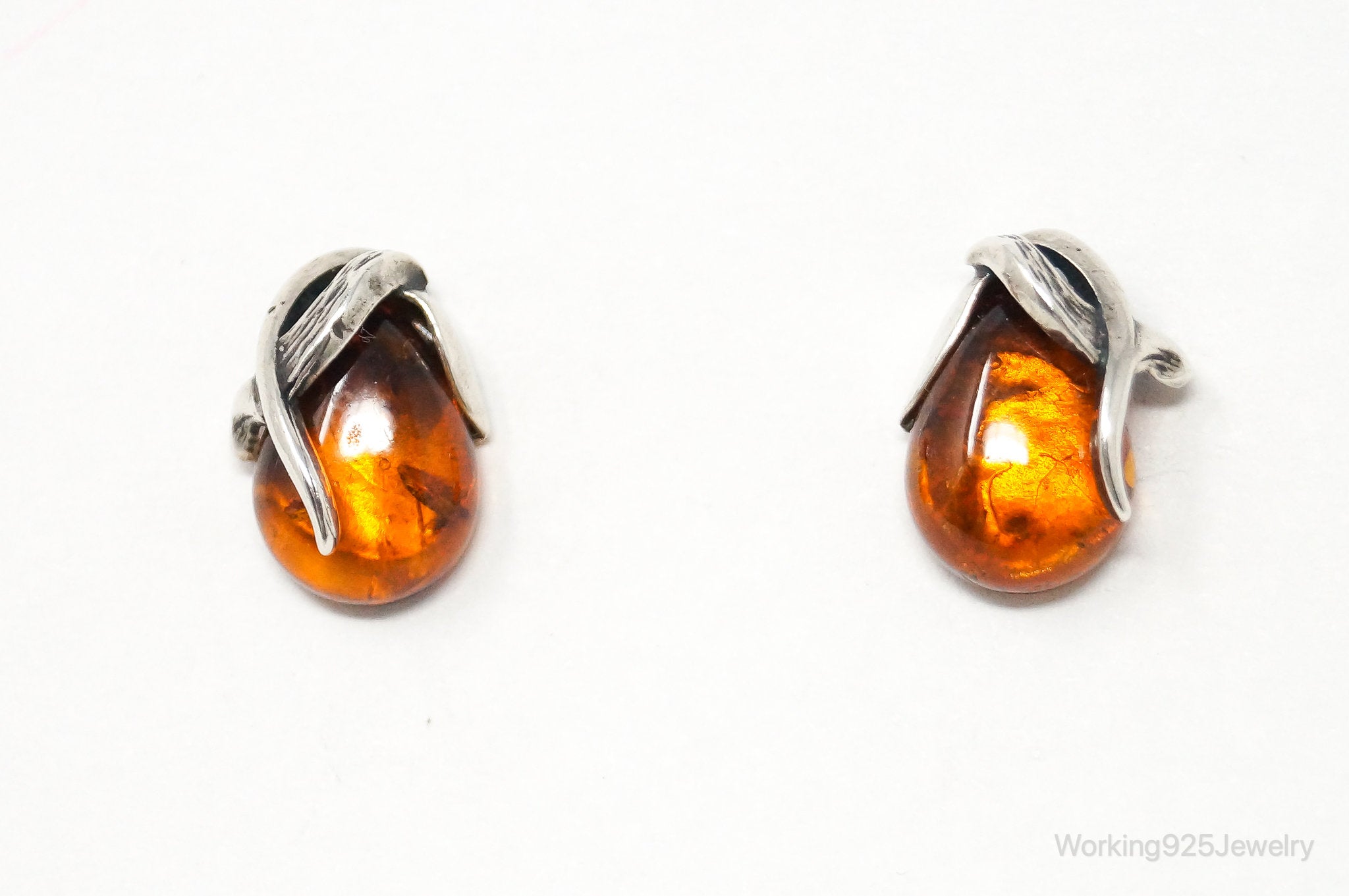 Vintage Amber Modernist Sterling Silver Earrings