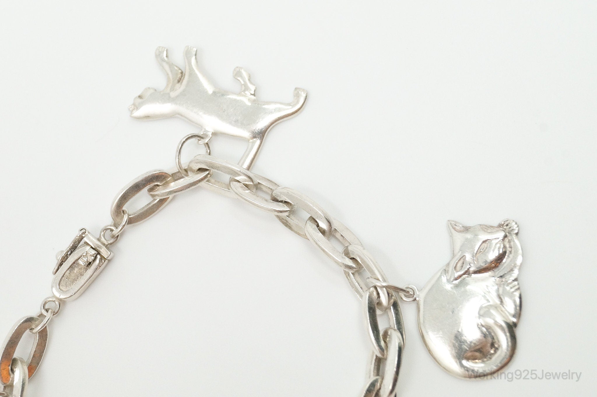 Vintage Designer Boma Cat Lover Sterling Silver Charm Bracelet