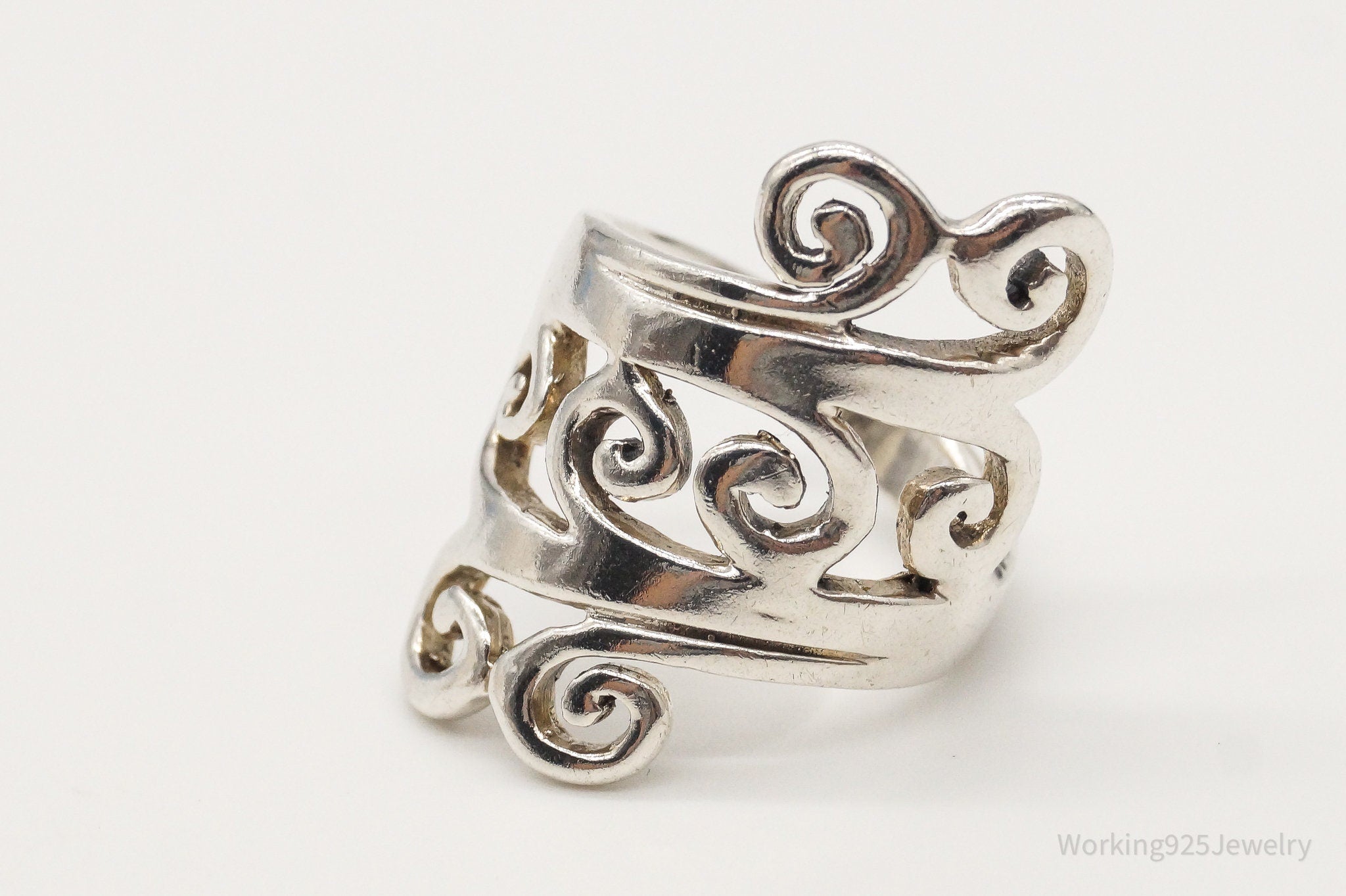 Vintage Filigree Swirl Sleek Sterling Silver Ring - Size 5.5