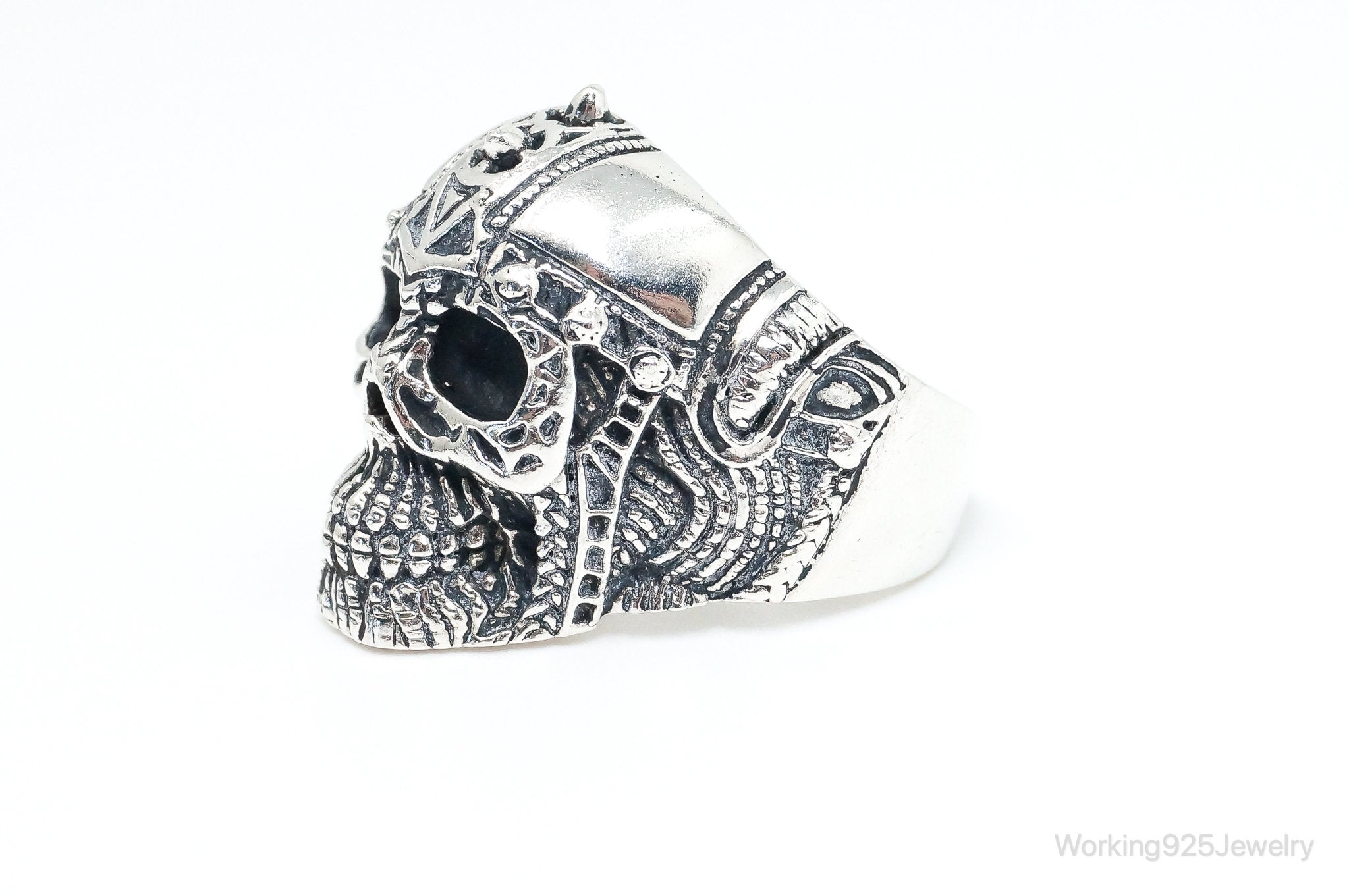 Vintage Detailed Large Skull Sterling Silver Ring - SZ 10