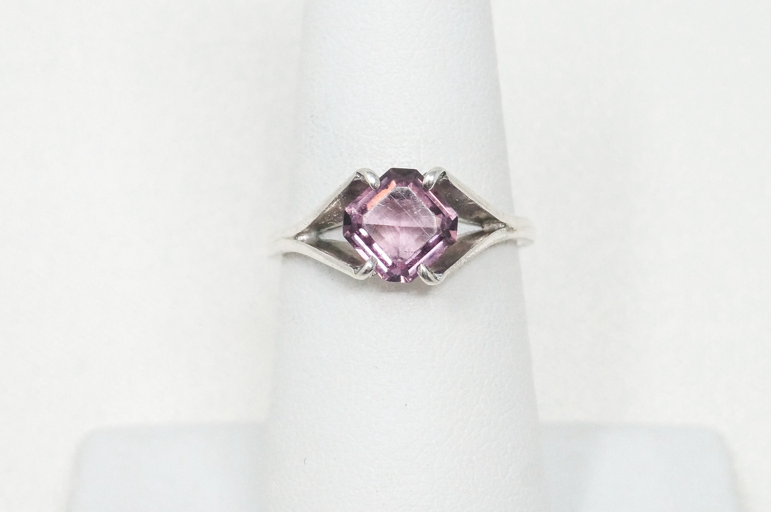 Vintage Joseph Esposito Espo Purple Amethyst Glass Sterling Silver Ring Size 7