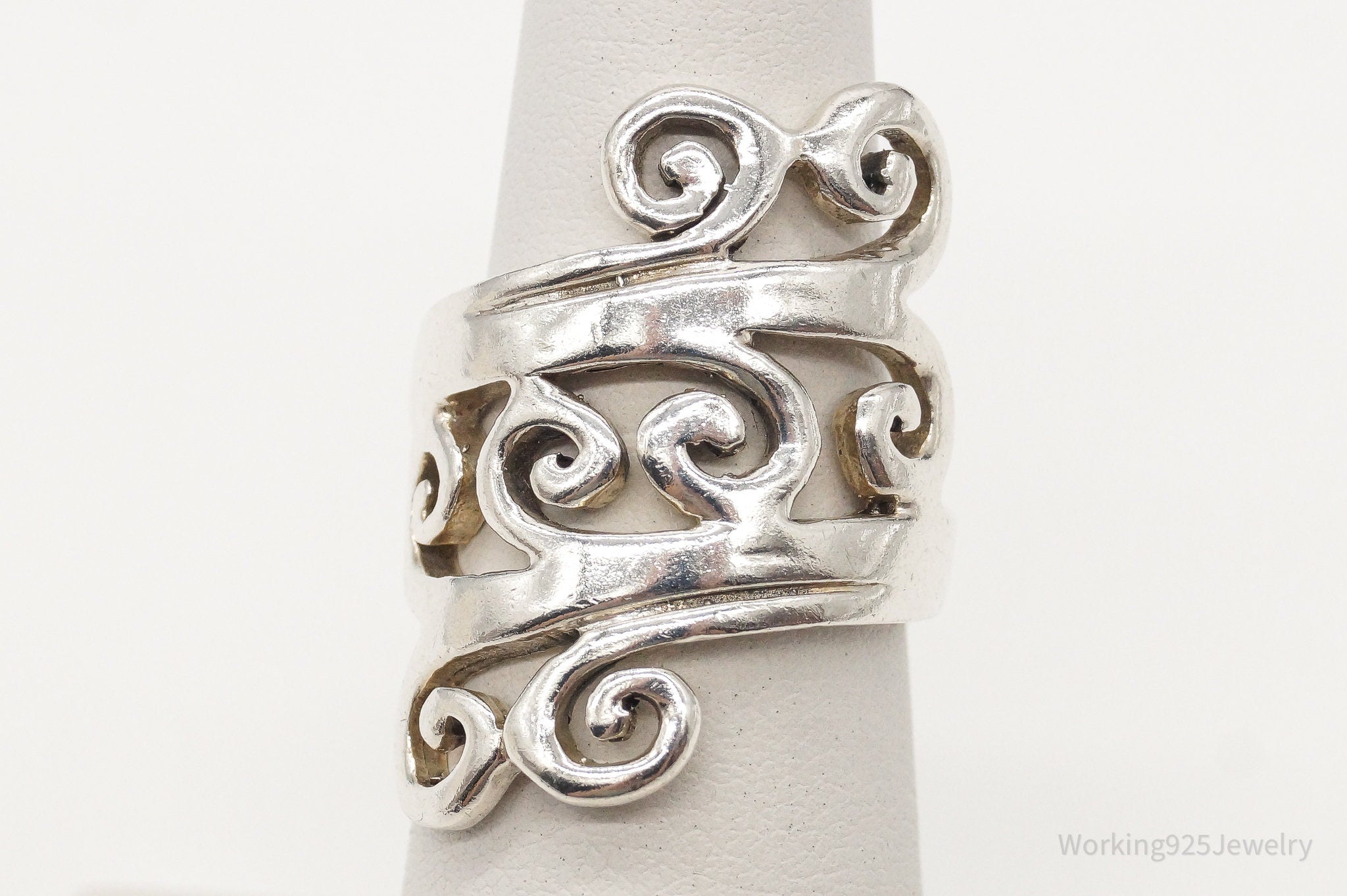 Vintage Filigree Swirl Sleek Sterling Silver Ring - Size 5.5