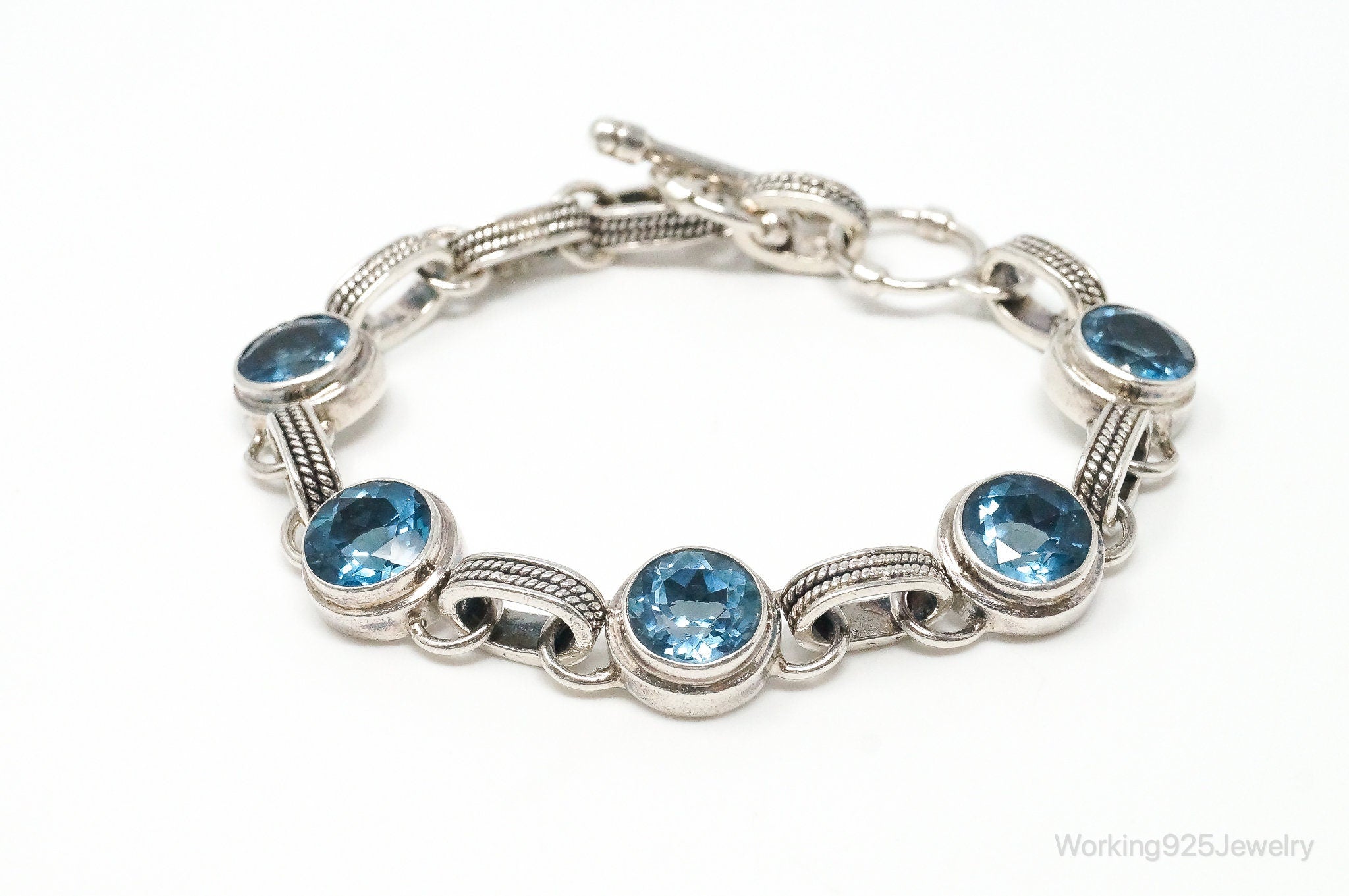 Vintage Blue Topaz Sterling Silver Toggle Bracelet