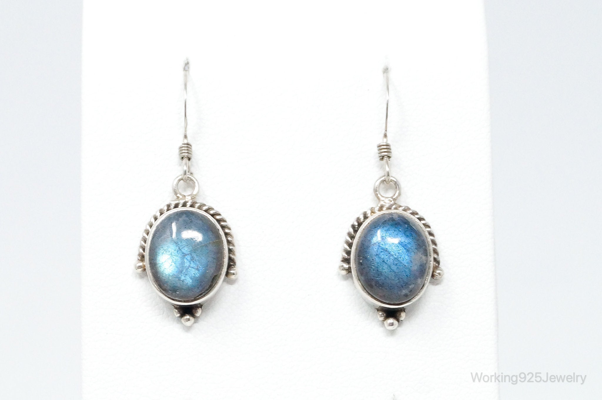 Vintage Labradorite Bali Inspired Sterling Silver Earrings