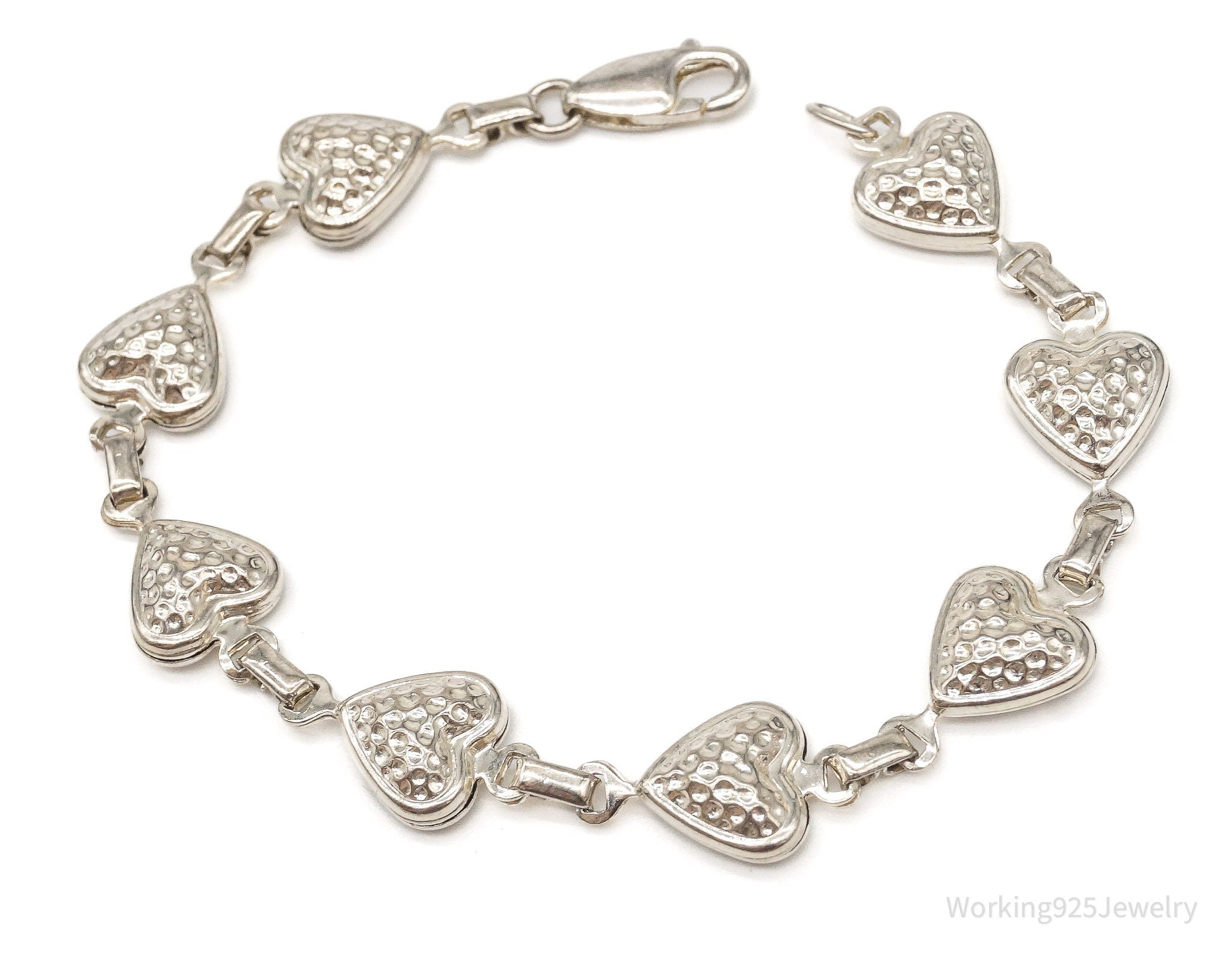 Vintage Italian Puffy Hearts Sterling Silver Link Bracelet