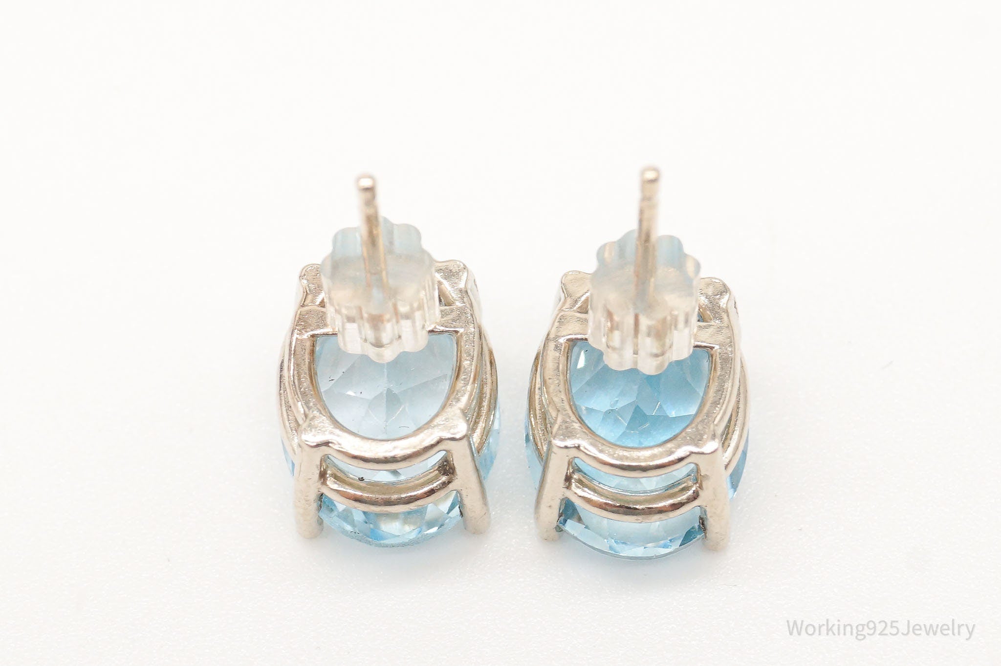 Oval Blue Topaz 14K White Gold Stud Earrings