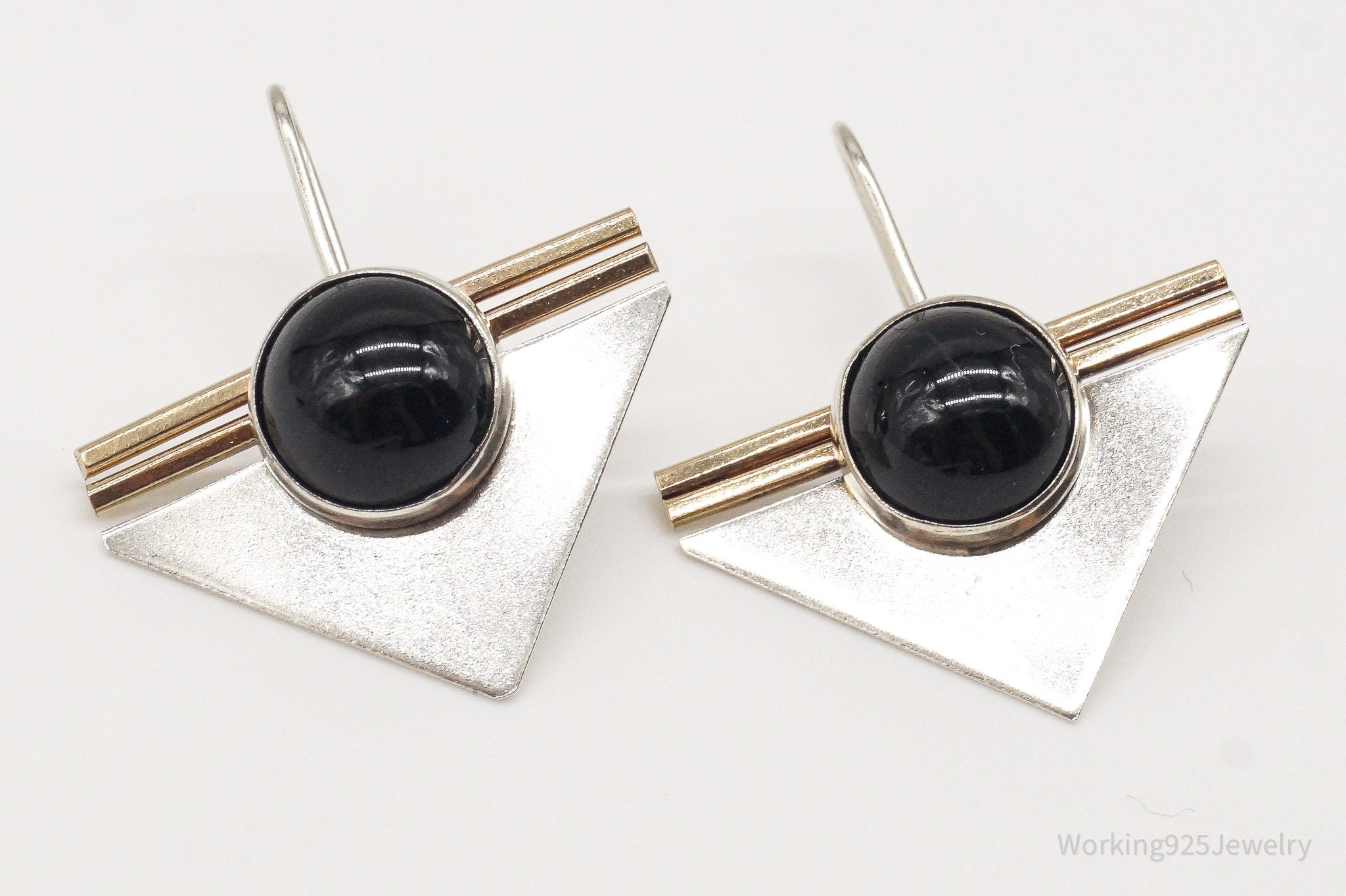 Vintage Black Onyx Gold Filled Sterling Silver Earrings