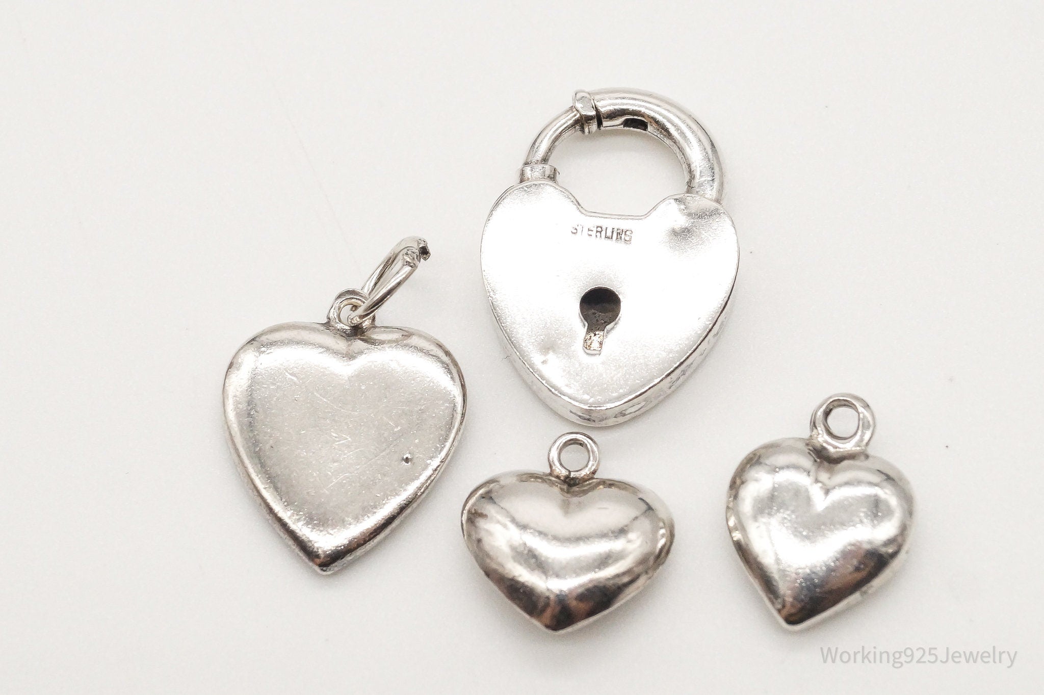 Antique Puffy Hearts Sterling Silver Charms Set Lot