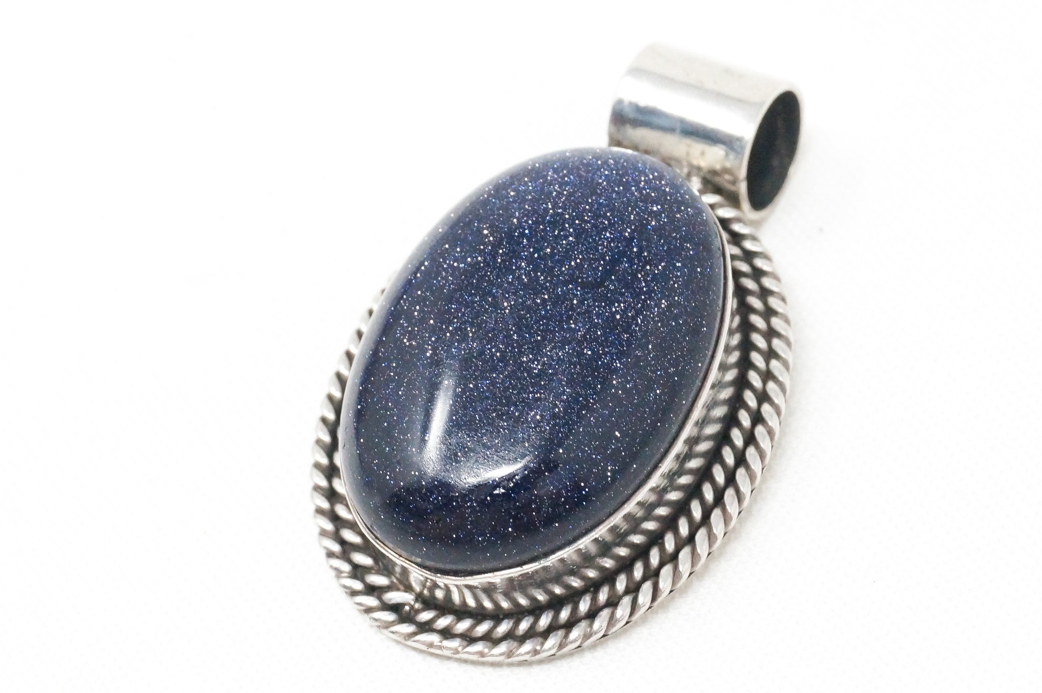 Vintage Handmade Blue Goldstone Sterling Silver Southwestern Necklace Pendant