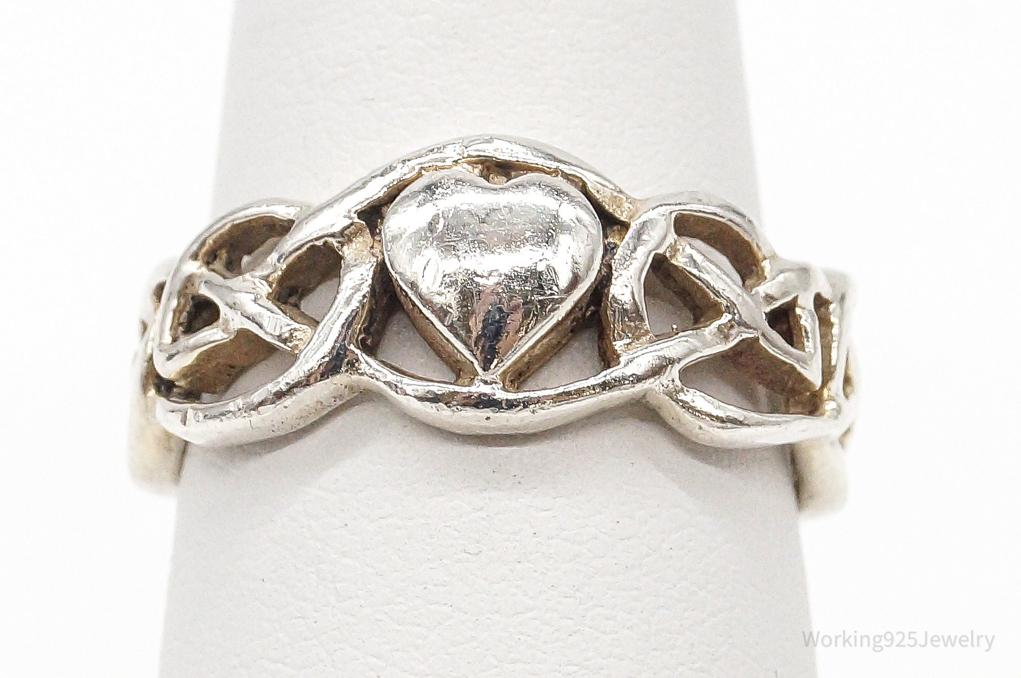 Vintage Heart Celtic Knot Design Sterling Silver Band Ring - Size 5.5