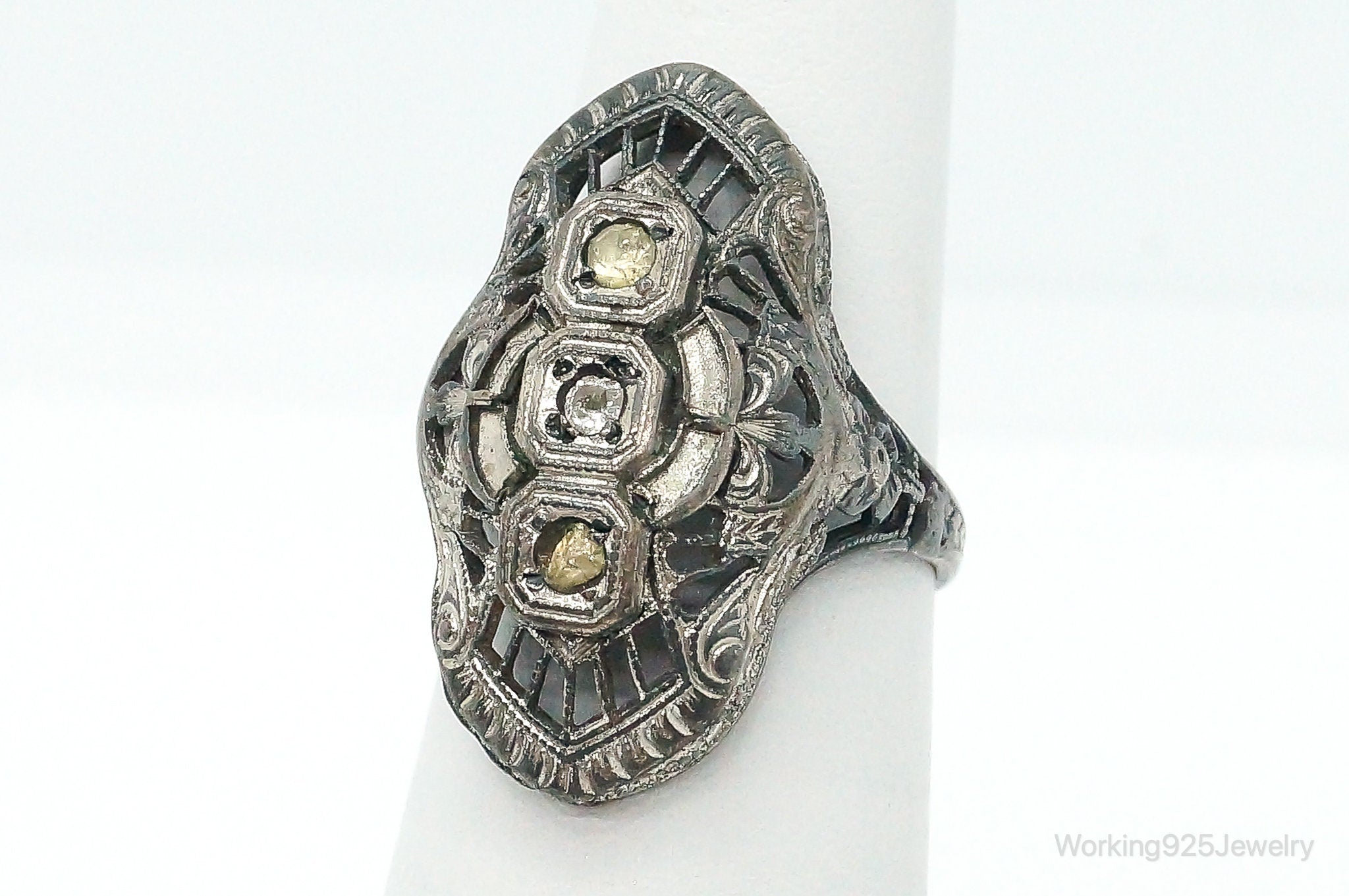 Antique Rhinestone Sterling Silver Ring - Size 5.75