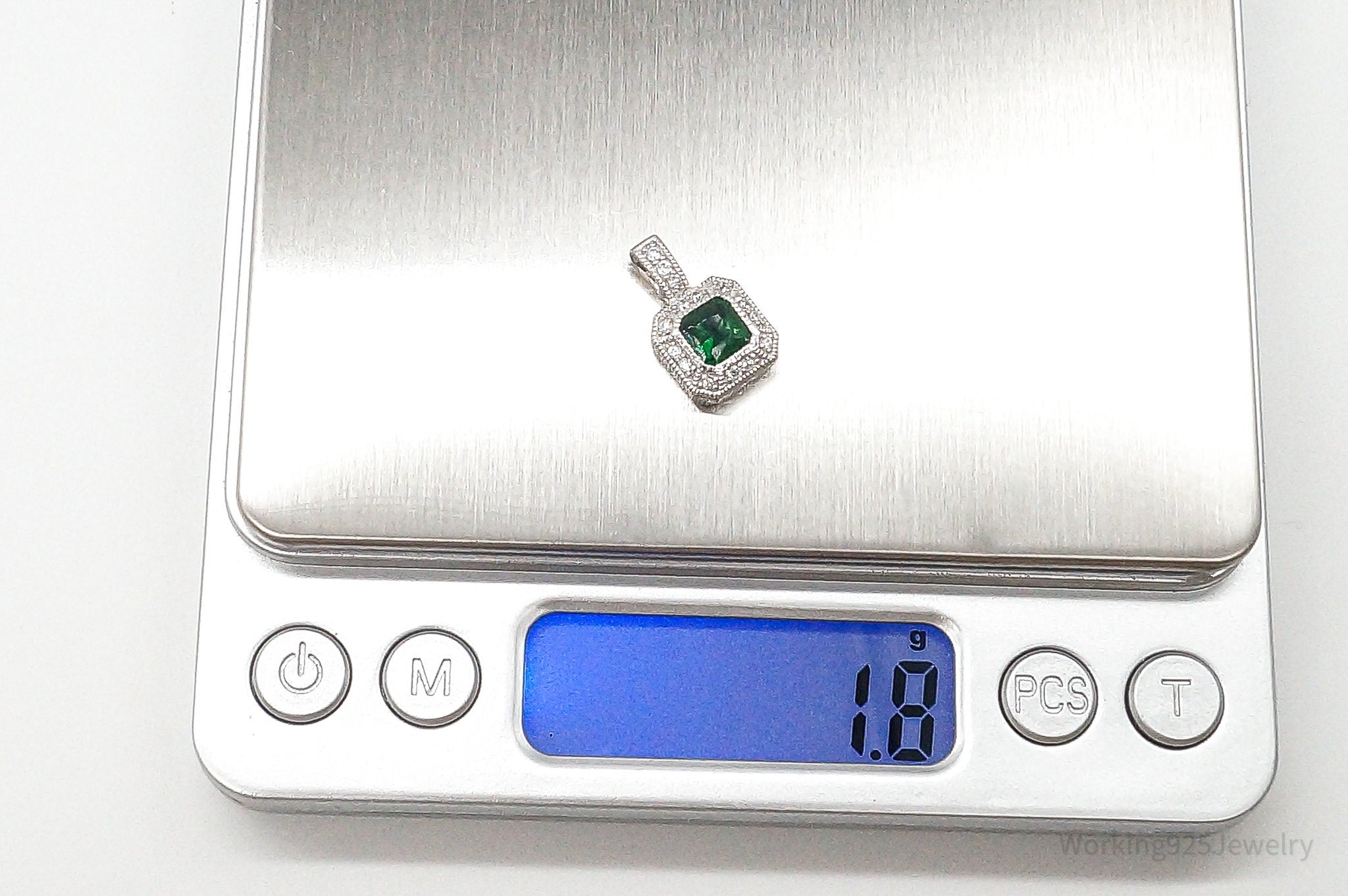 Designer CWE Lab Emerald Cubic Zirconia Sterling Silver Pendant