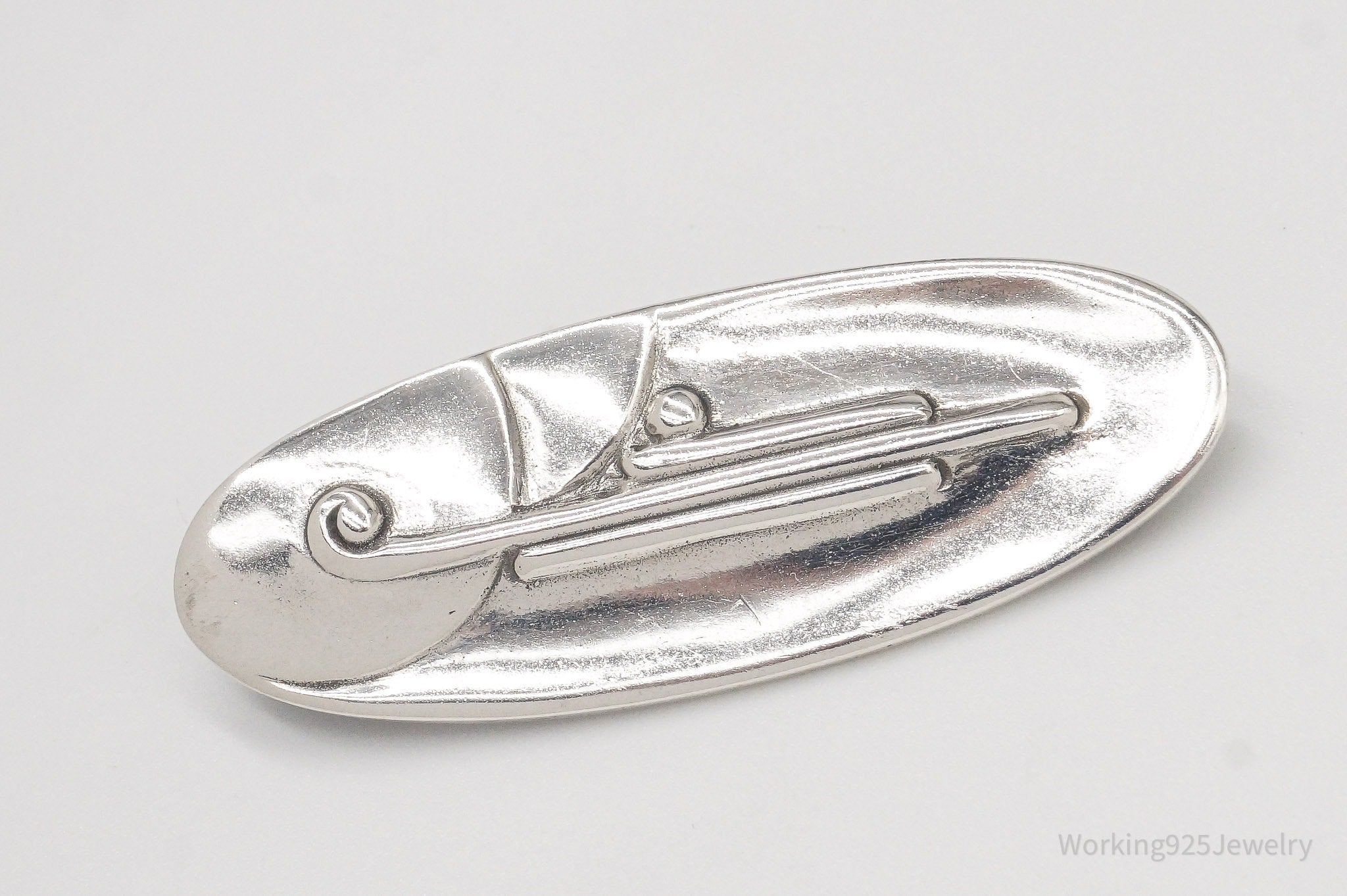 Vintage Art Deco / Mid Century Style Sterling Silver Brooch Pin