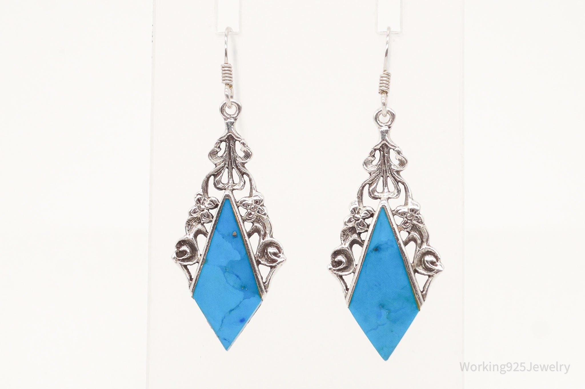 Vintage Blue Turquoise Sterling Silver Earrings