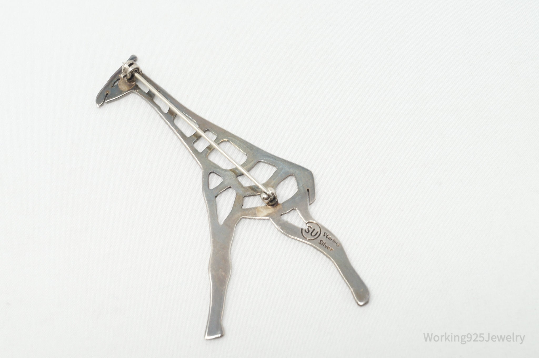 Large Vintage Giraffe Sterling Silver Brooch Pin