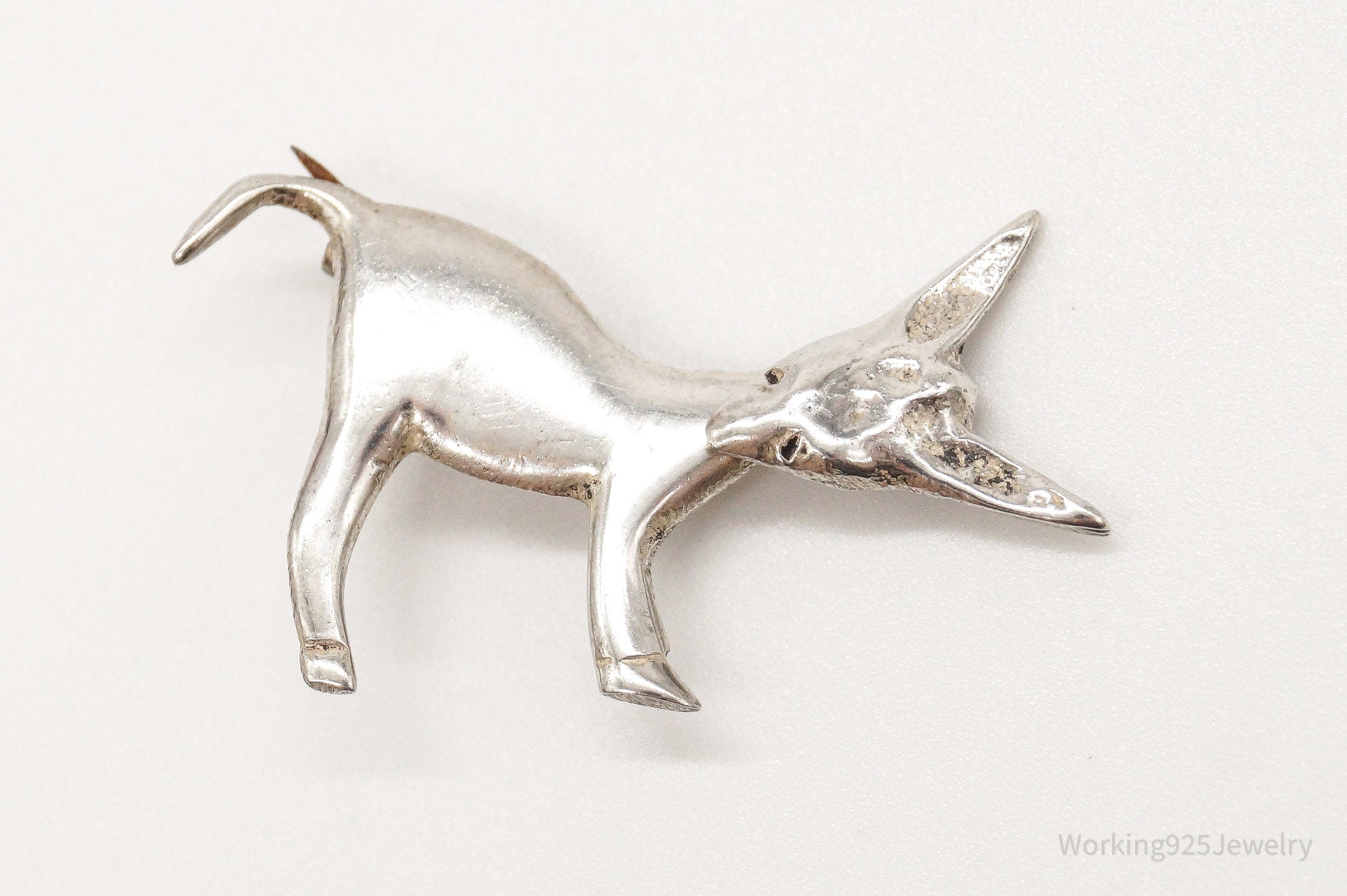 Antique Mechanical Donkey Sterling Silver Brooch Pin