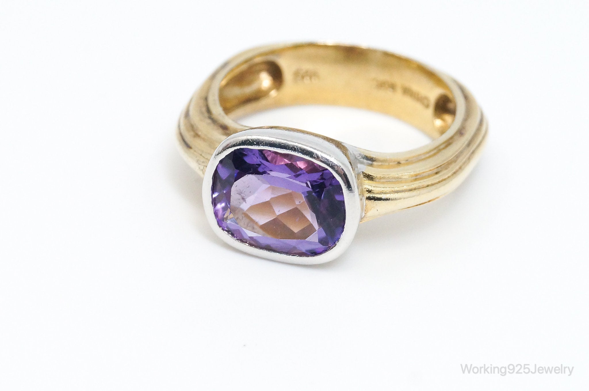 Vintage Designer RJC Amethyst Gold Vermeil Sterling Silver Ring SZ 8