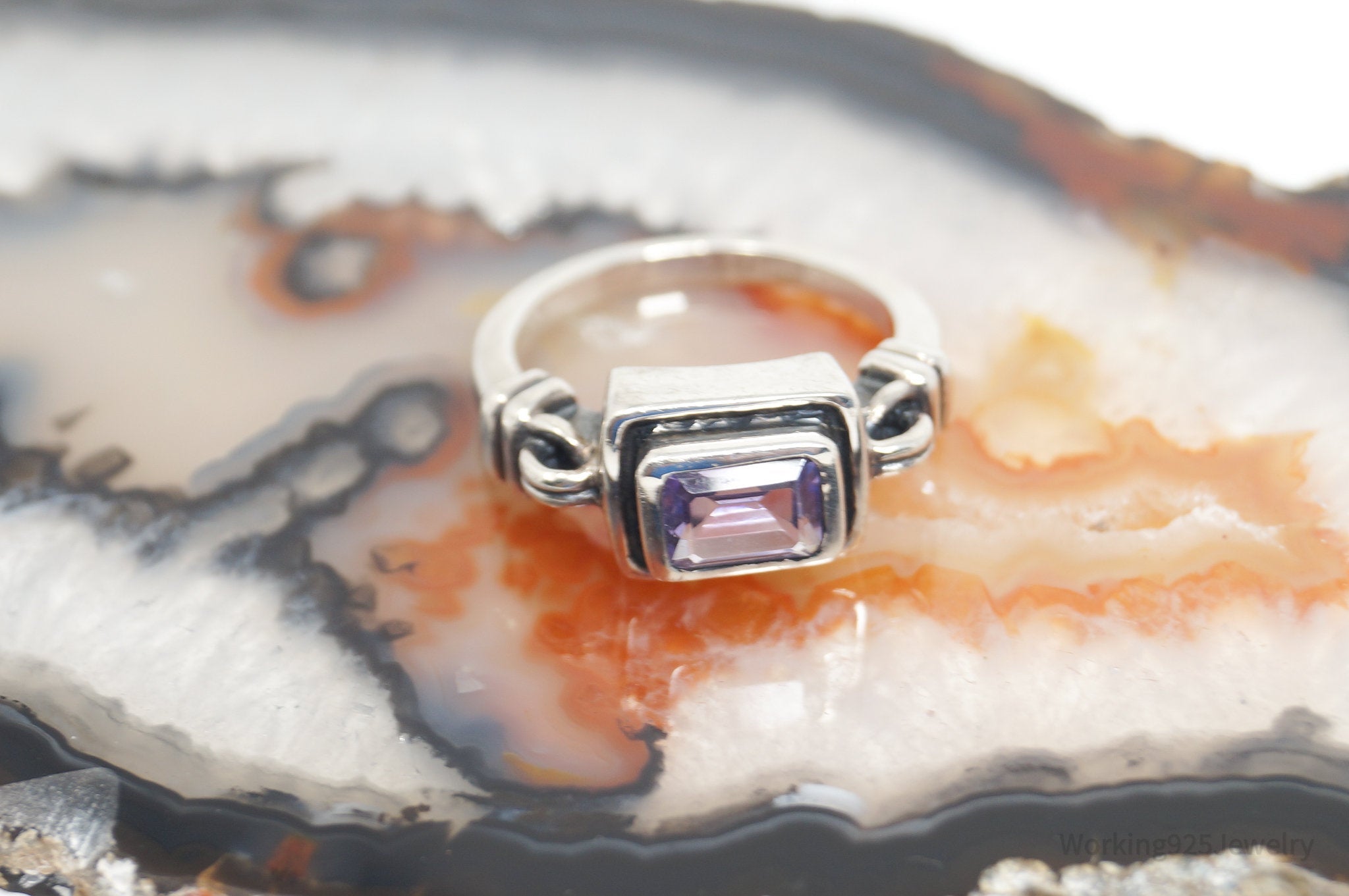 Vintage Art Deco Amethyst Sterling Silver Statement Ring Sz 7