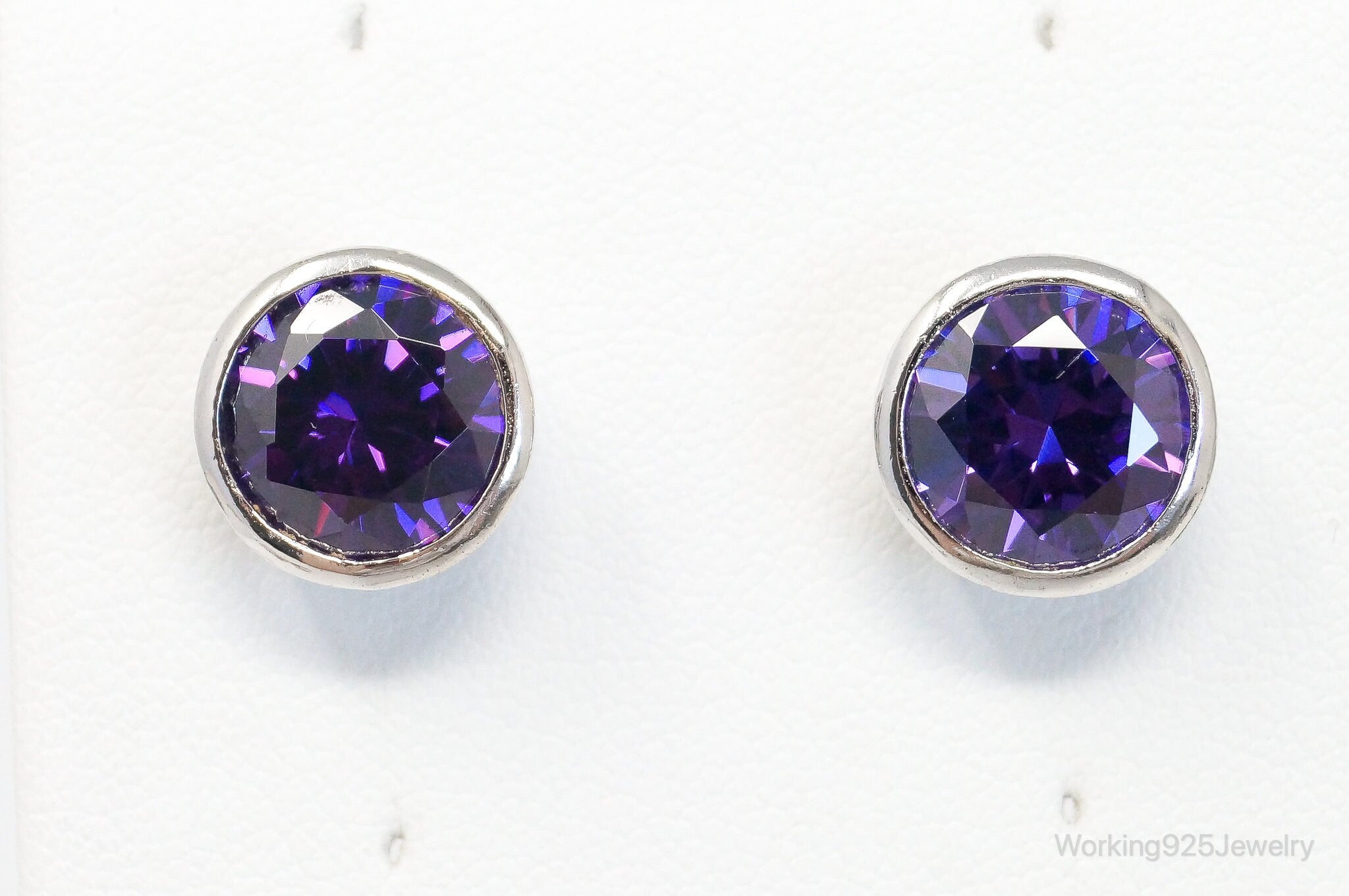 Large Purple Cubic Zirconia Silver Stud Post Earrings