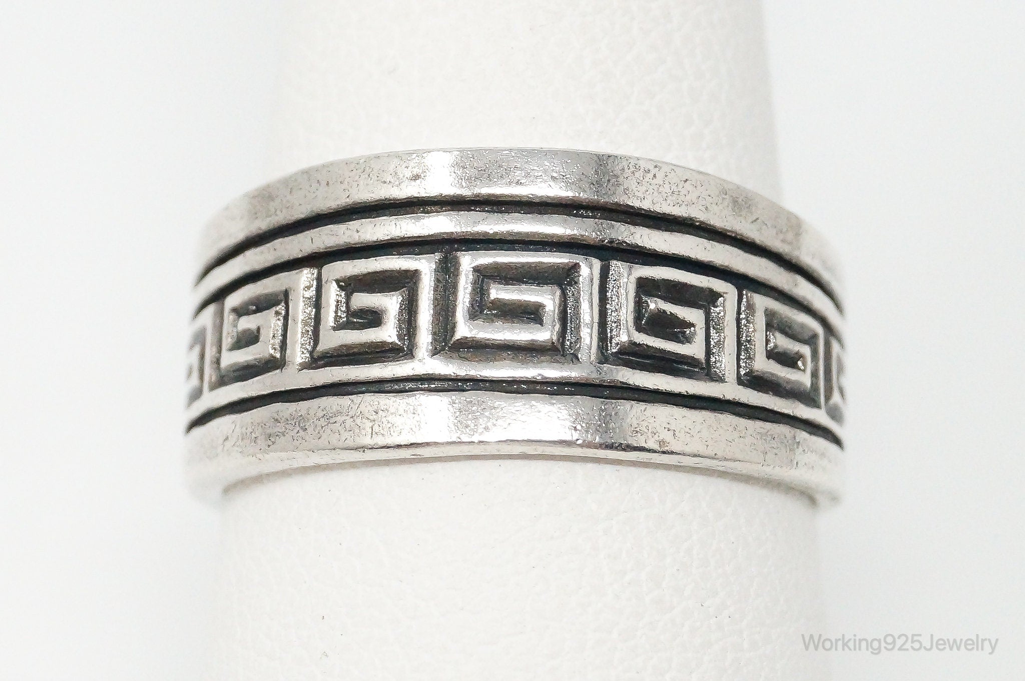 Vintage Greek Key Design Sterling Silver Band Ring Size 8.75