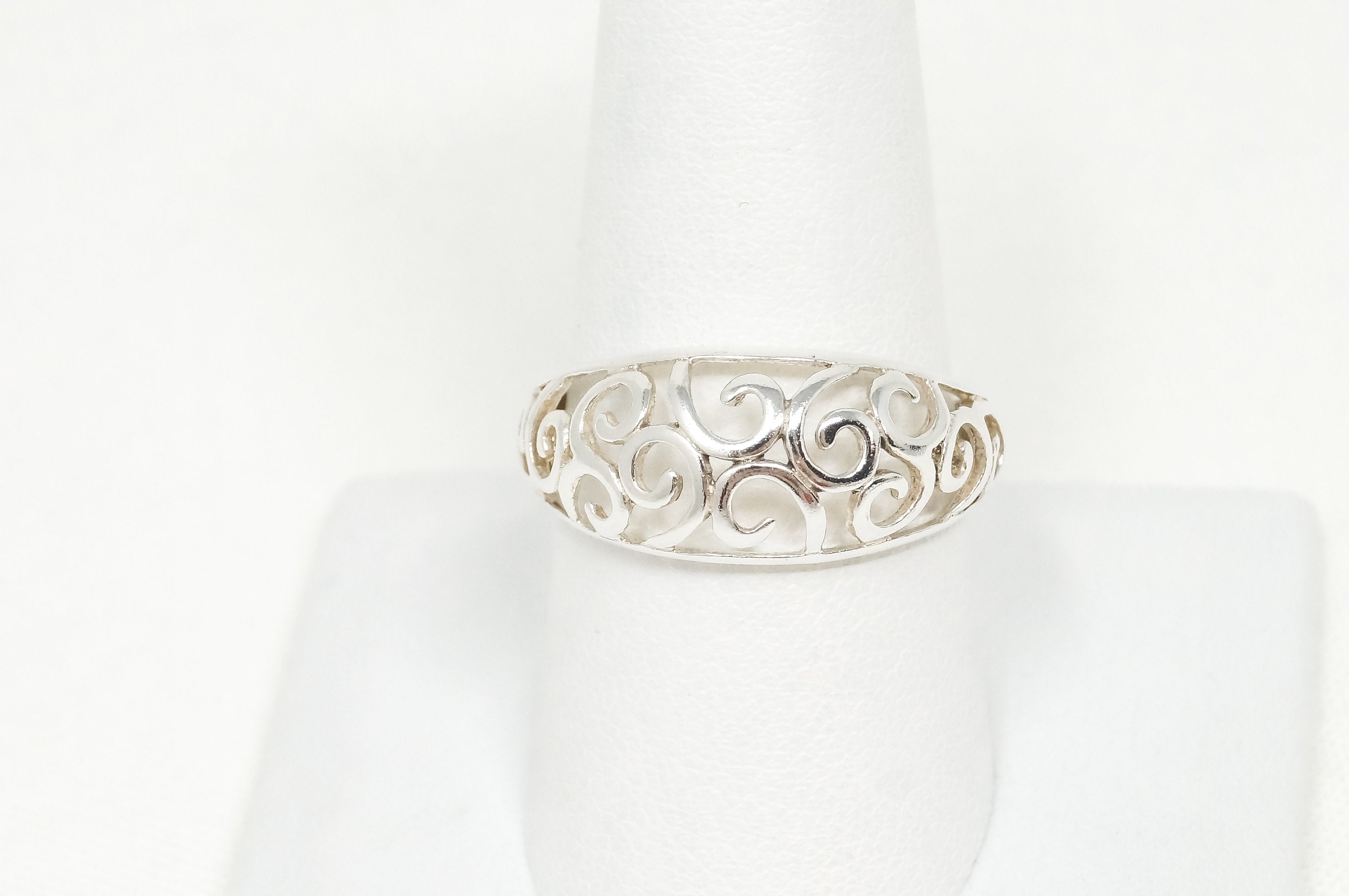 Vintage Art Nouveau Swirl Scroll Cut Out Sterling Silver Ring - Sz 9 -783497378