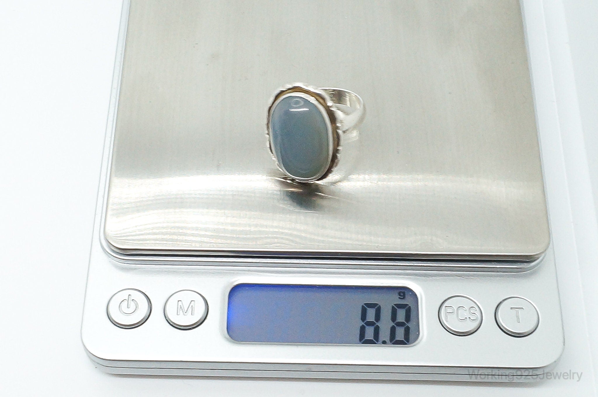 Vintage Large Chalcedony Sterling Silver Ring - Size 8.5