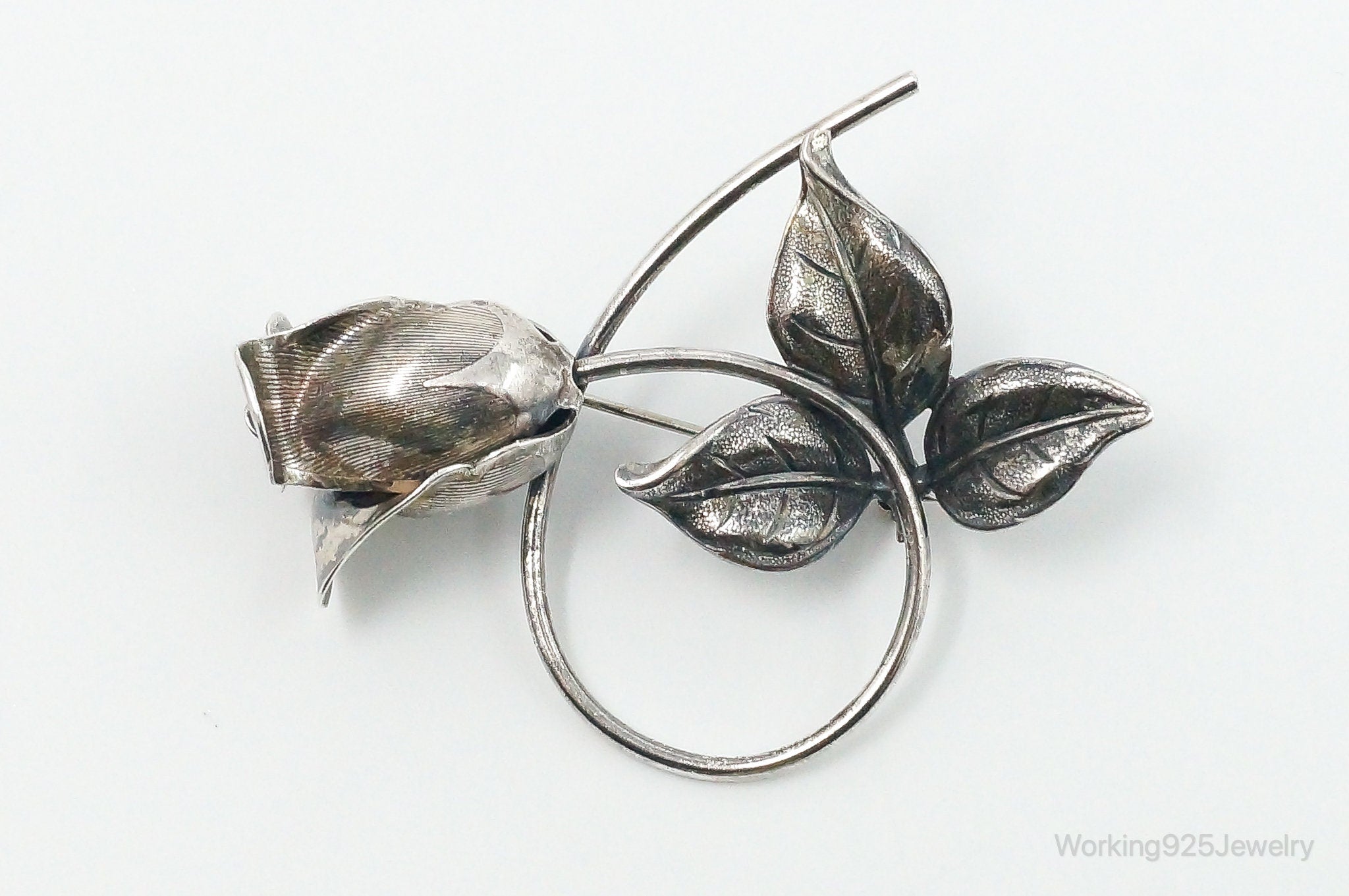 Vintage Designer Beau Rose Sterling Silver Brooch Pin