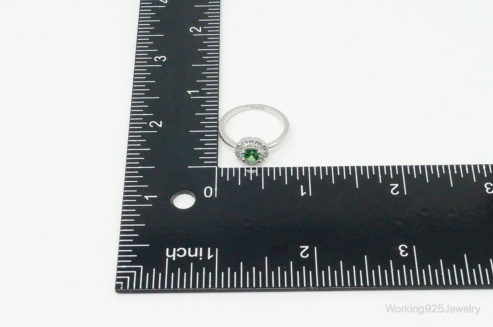 Green & White Cubic Zirconia Sterling Silver Ring - Size 6.75