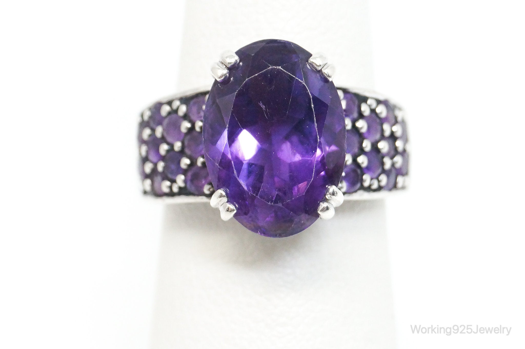 Vintage Art Deco Large Amethyst Sterling Silver Ring - Size 6