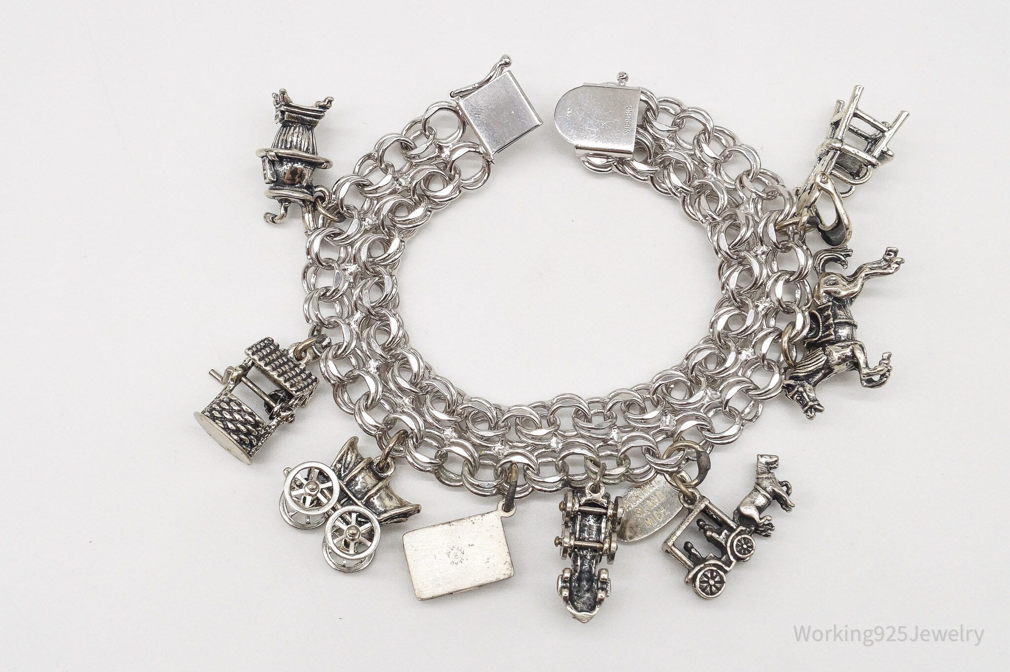 Antique Vintage Charms Sterling Silver Bracelet