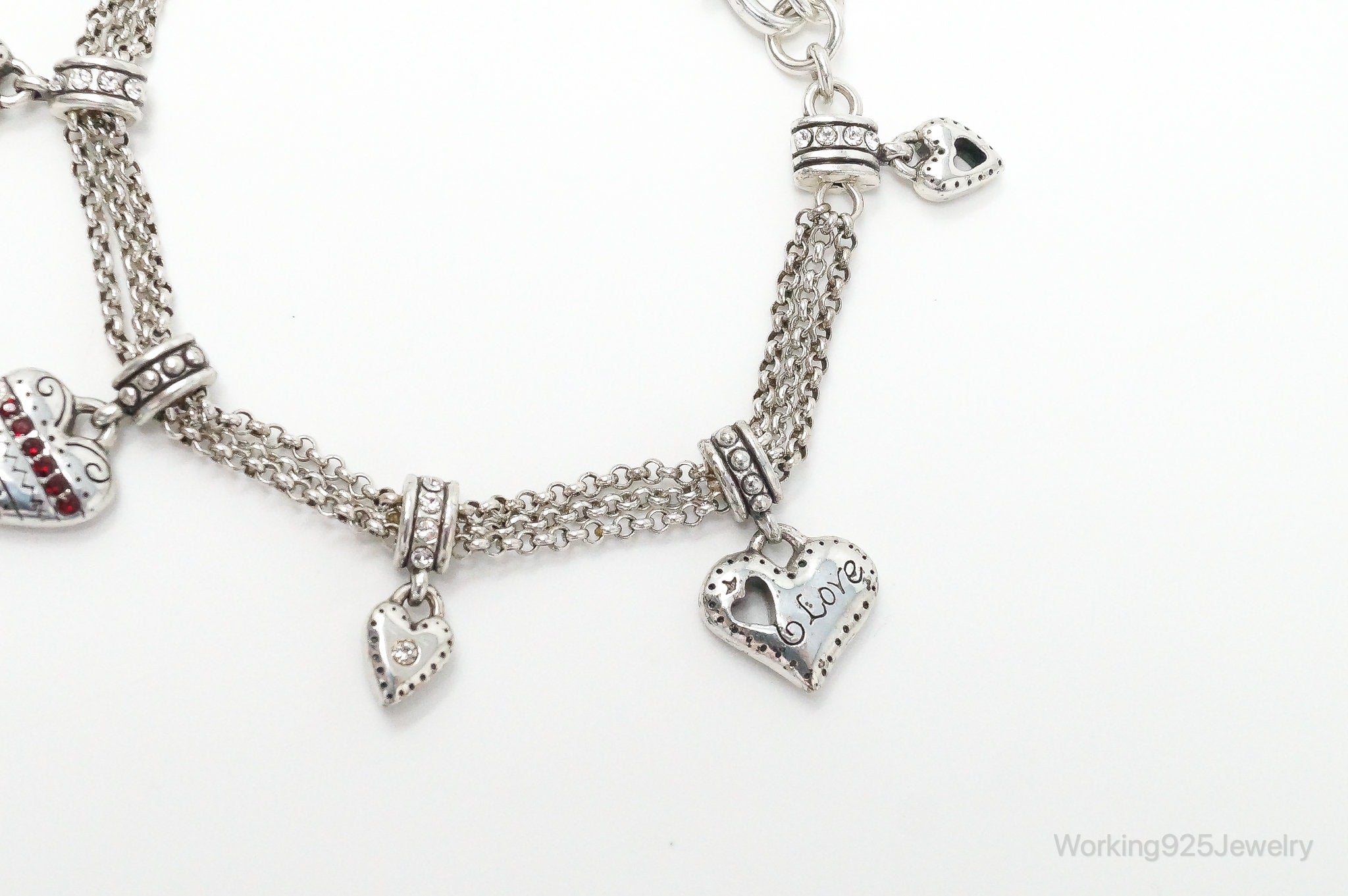 Designer Brighton Cubic Zirconia Heart Charms Sterling Silver Bracelet