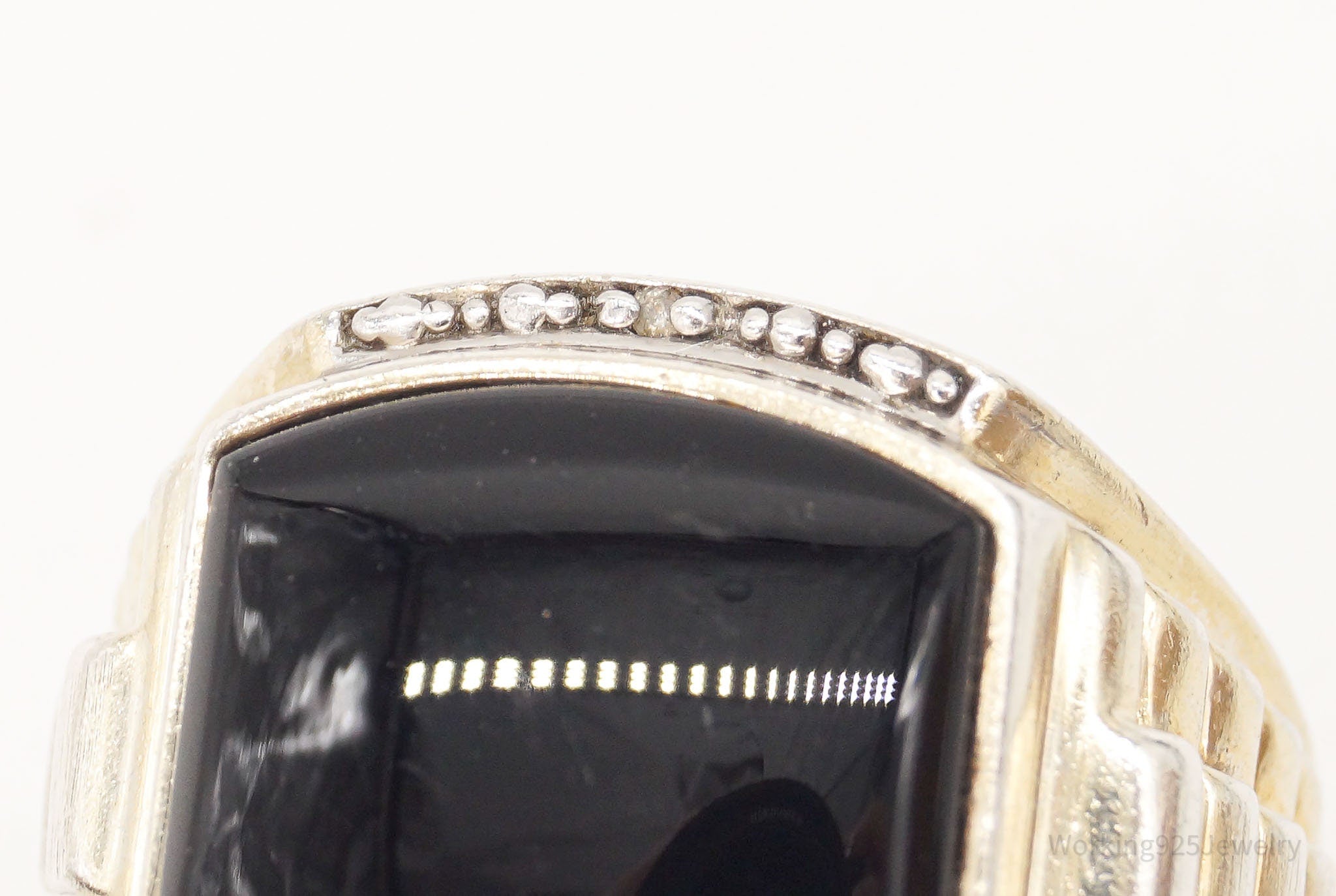 Vintage Black Onyx Two Diamond Gold Wash Sterling Silver Ring - Size 8.75